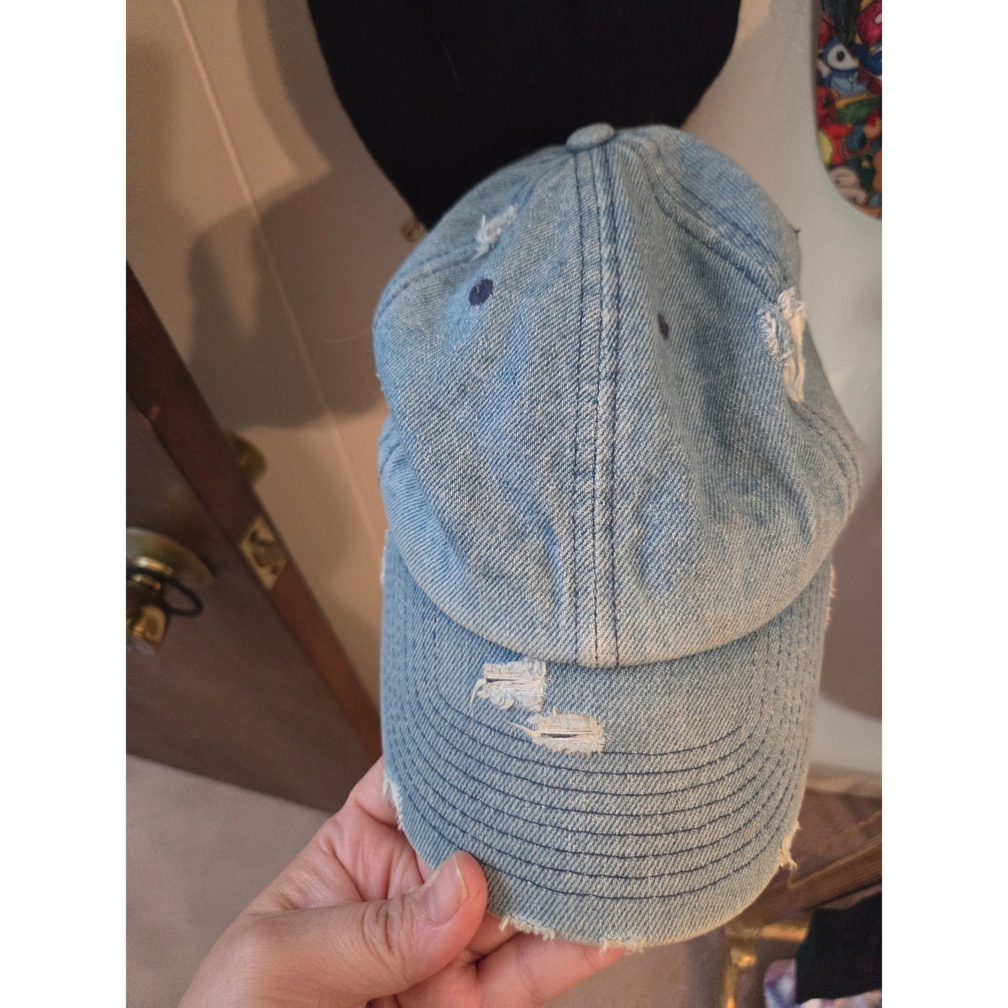 Kbethos Vintage light wash denim distressed adjustable baseball hat