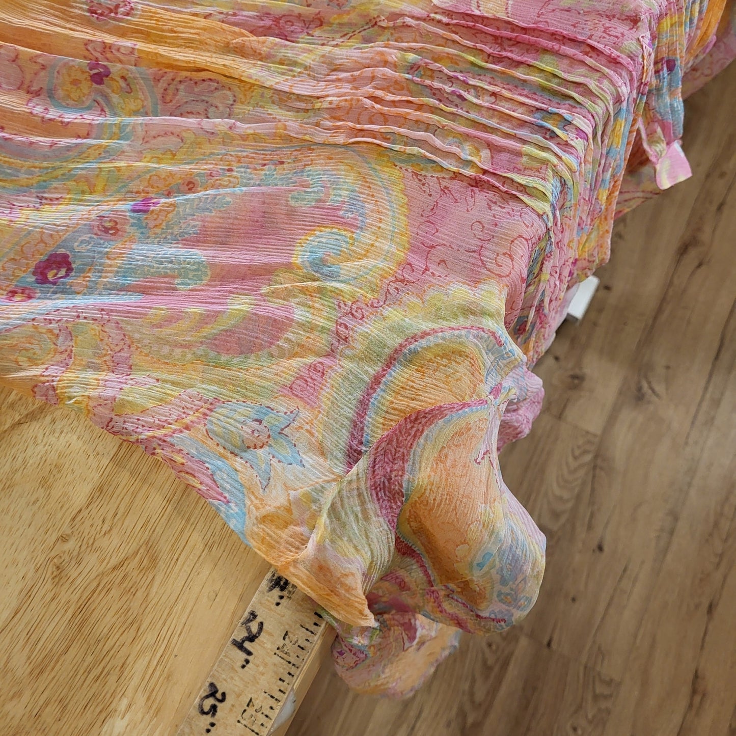 Ralph Lauren 100% Silk PINK Sheer Paisley Collared Button Down Blouse Size XL