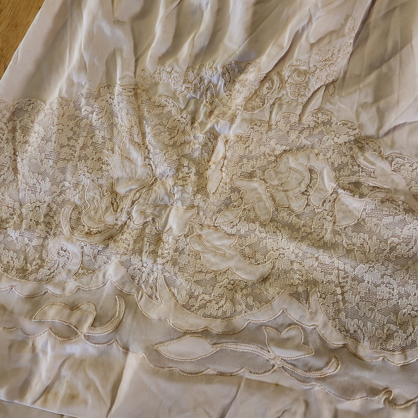 Pink vintage lace slip skirt burnout cutout medium