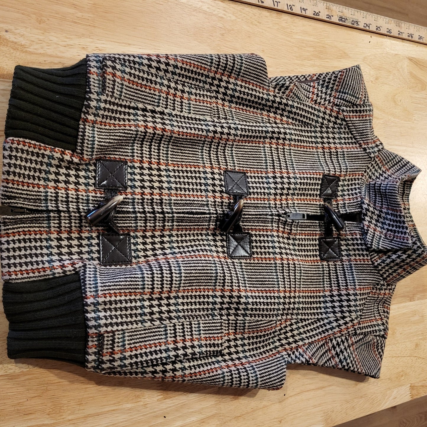 Vintage Benetton houndstooth vest brown trim cap sleeve wool blend small
