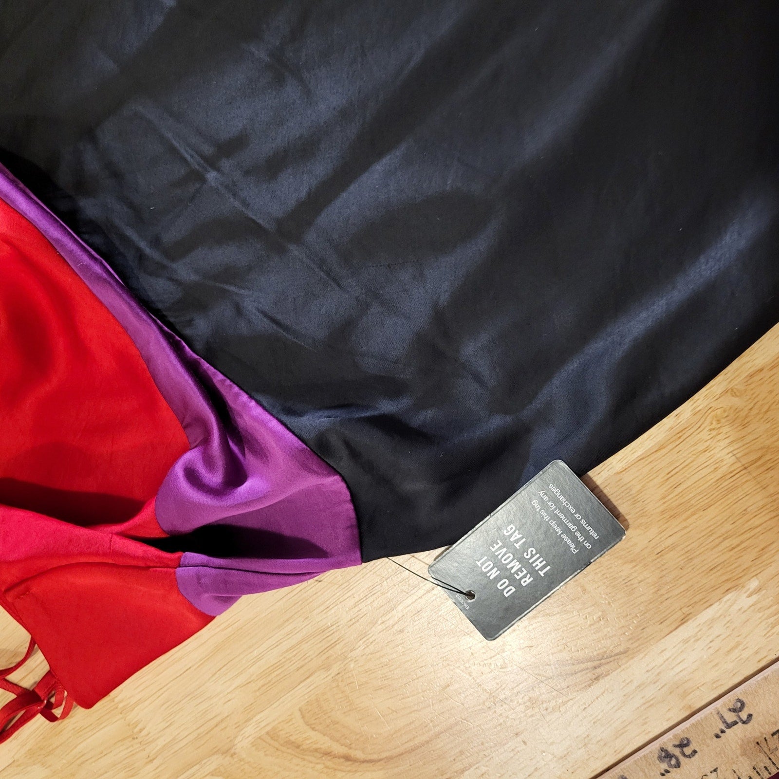 Express Color Block Satin Spaghetti Strap Red Pink & Black Midi Side Slit small