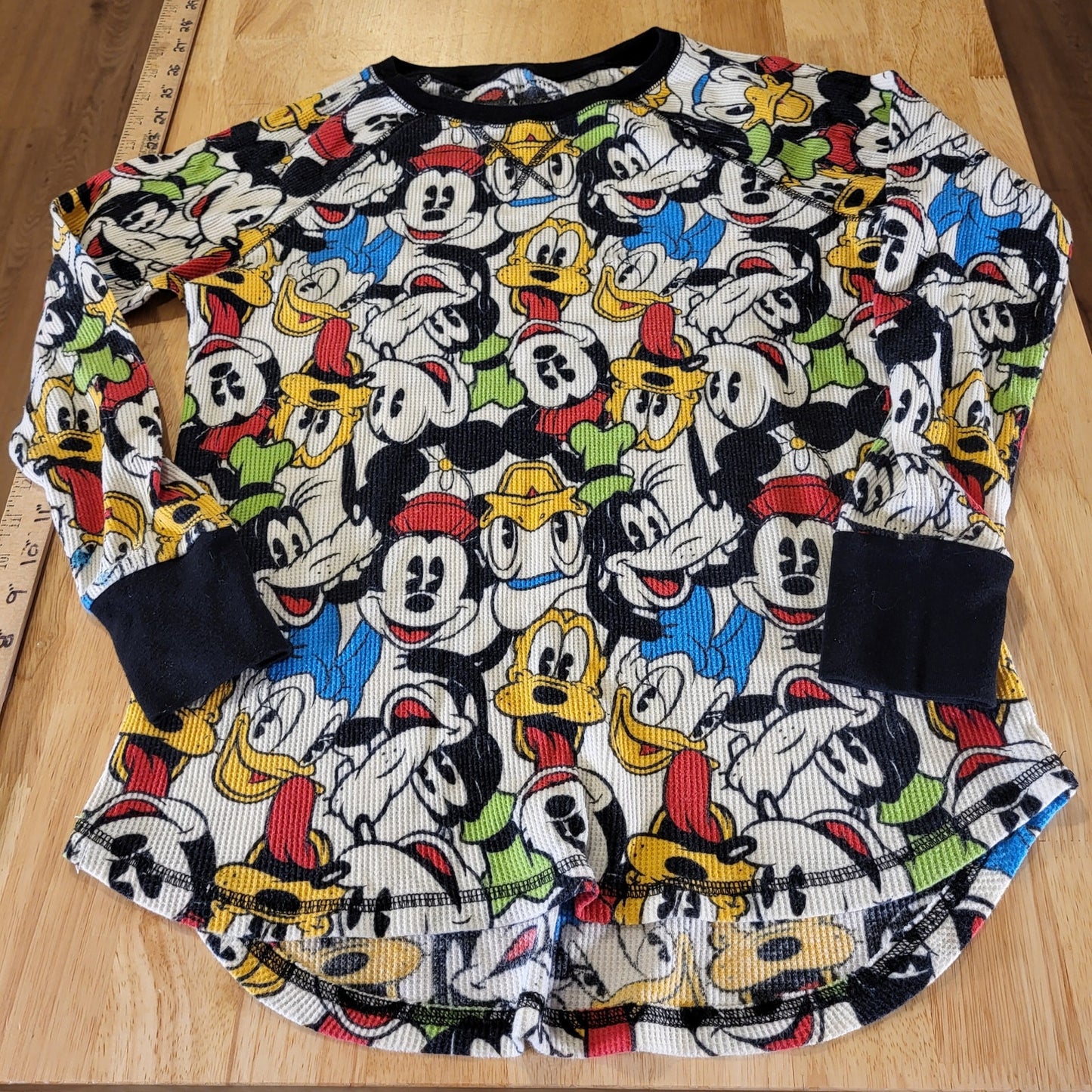 Disney Mickey Mouse Donald Duck Pluto waffle knit Long John's pajama top
