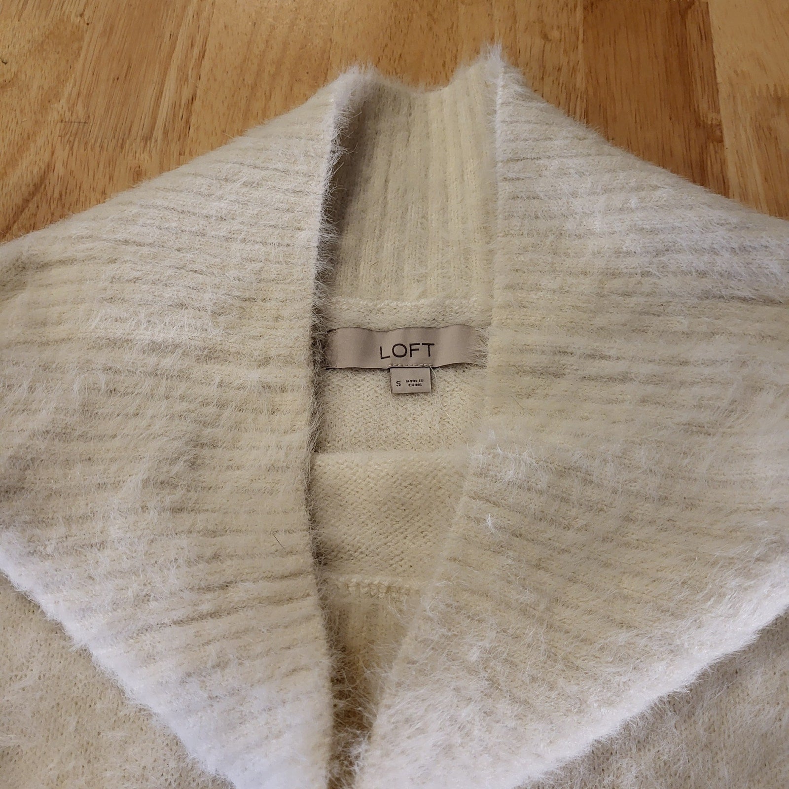 Loft White Fuzzy Off The Shoulder Sweater Long Sleeve Small 17" Pit to pit