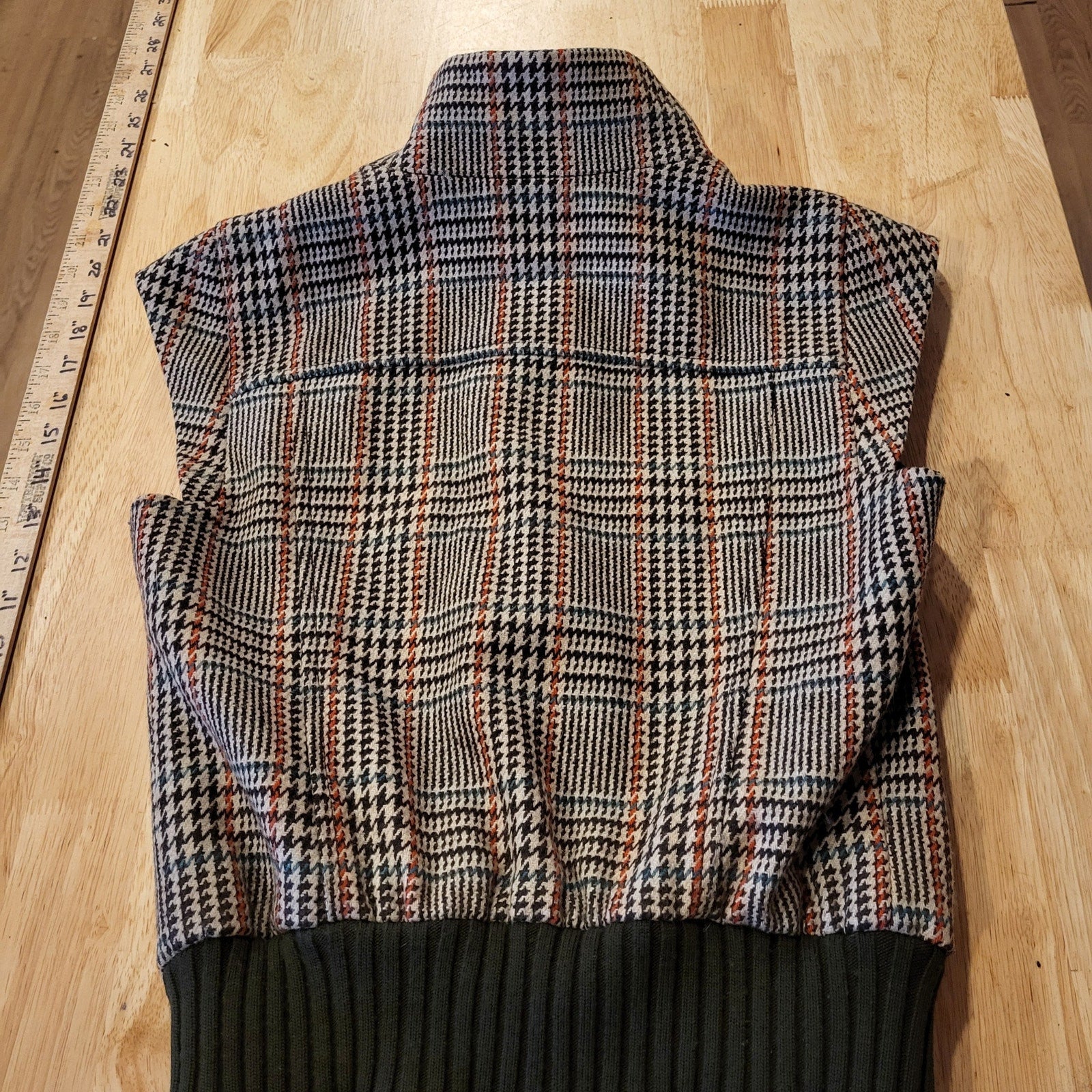 Vintage Benetton houndstooth vest brown trim cap sleeve wool blend small