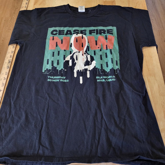 Cease Fire Now Black Screen Print T-shirt 20" Pit to Pit 26" Long 100% Cotton 