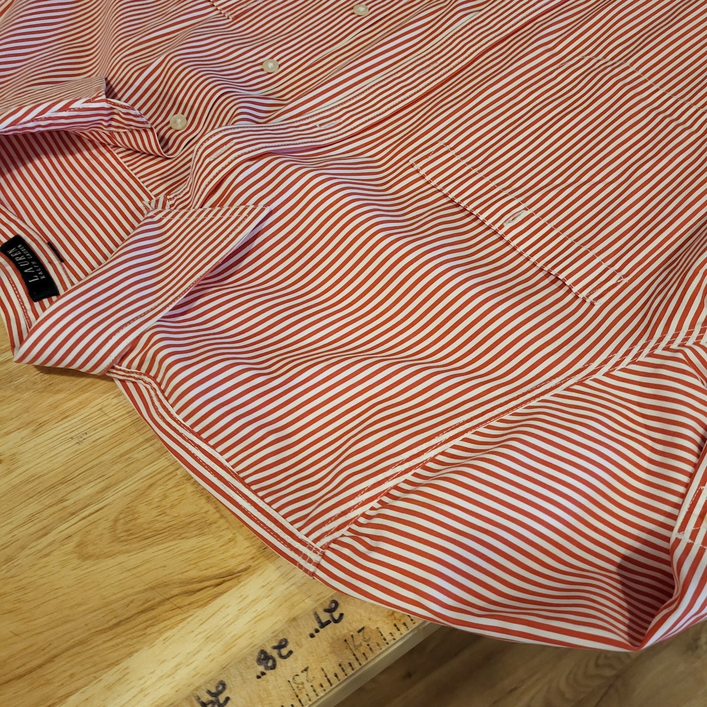 Lauren by Ralph Lauren red & white striped button down collared long sleeve 24"
