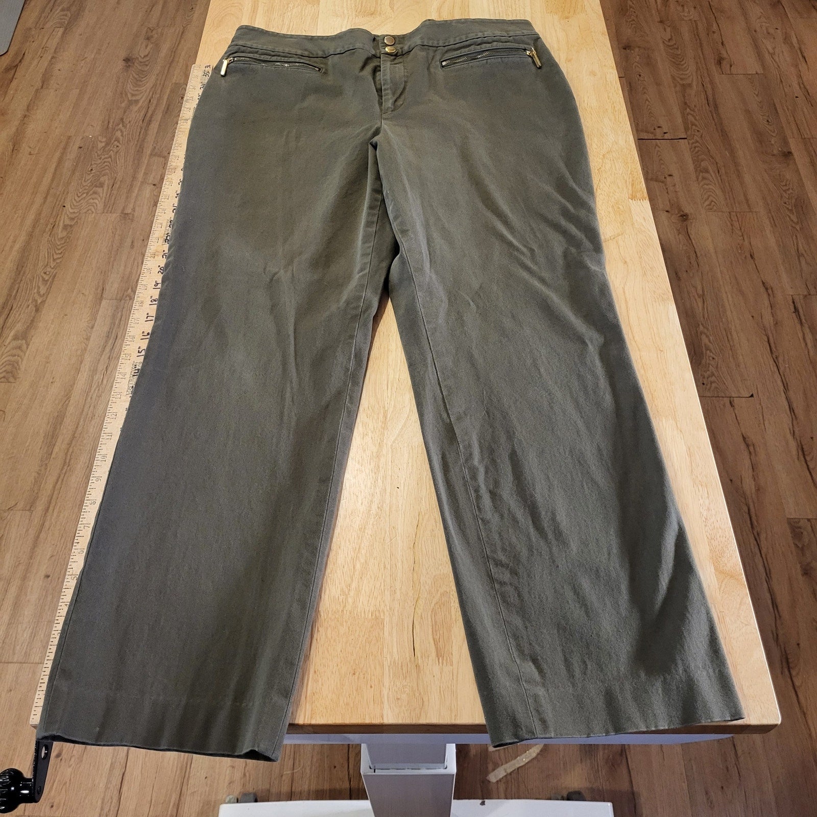  Lauren by Ralph Lauren forest green straight leg flat front sz 16 cotton blend