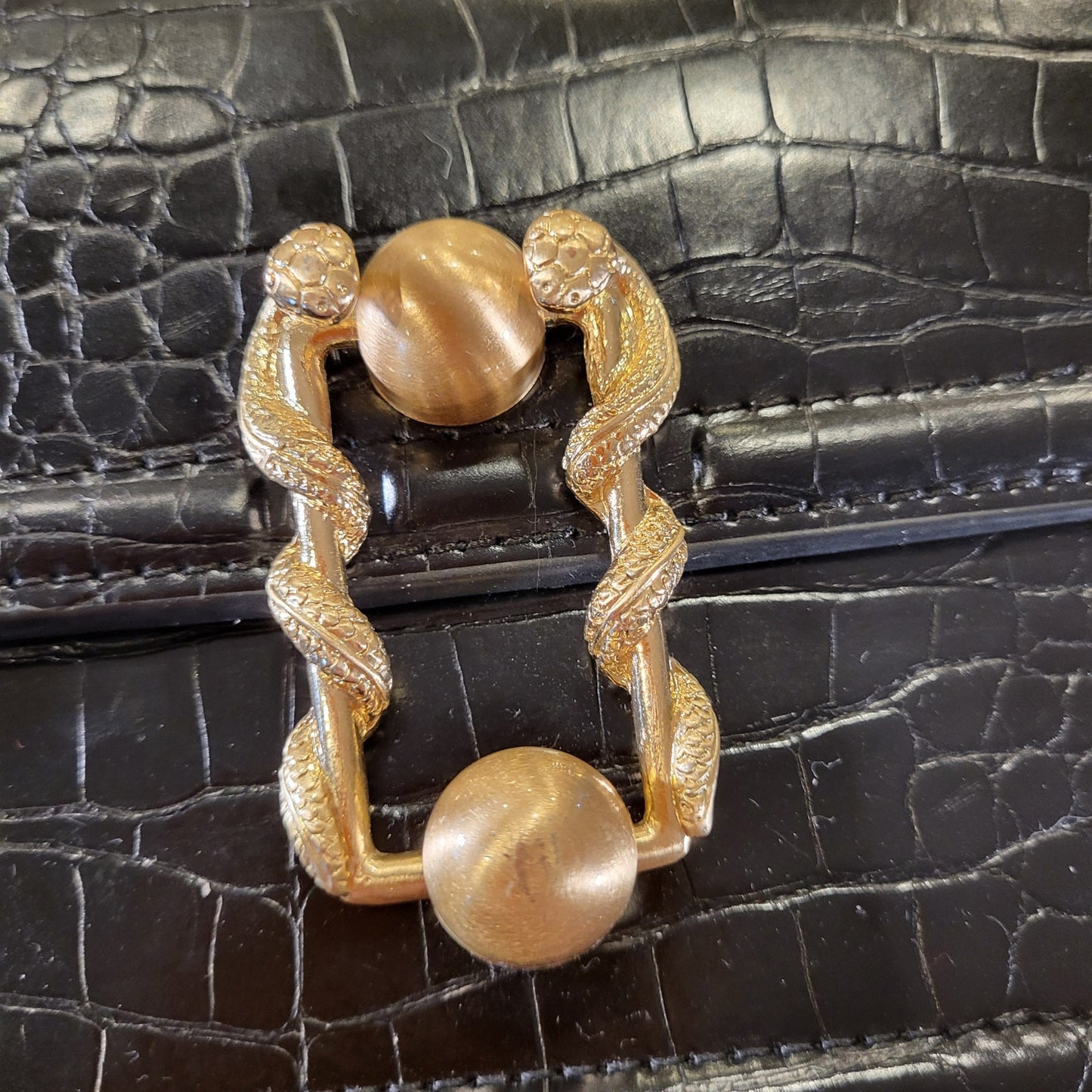 New Without Tags Zara Black Cross Body Bag Gold Metal Snake Closure Faux Leather