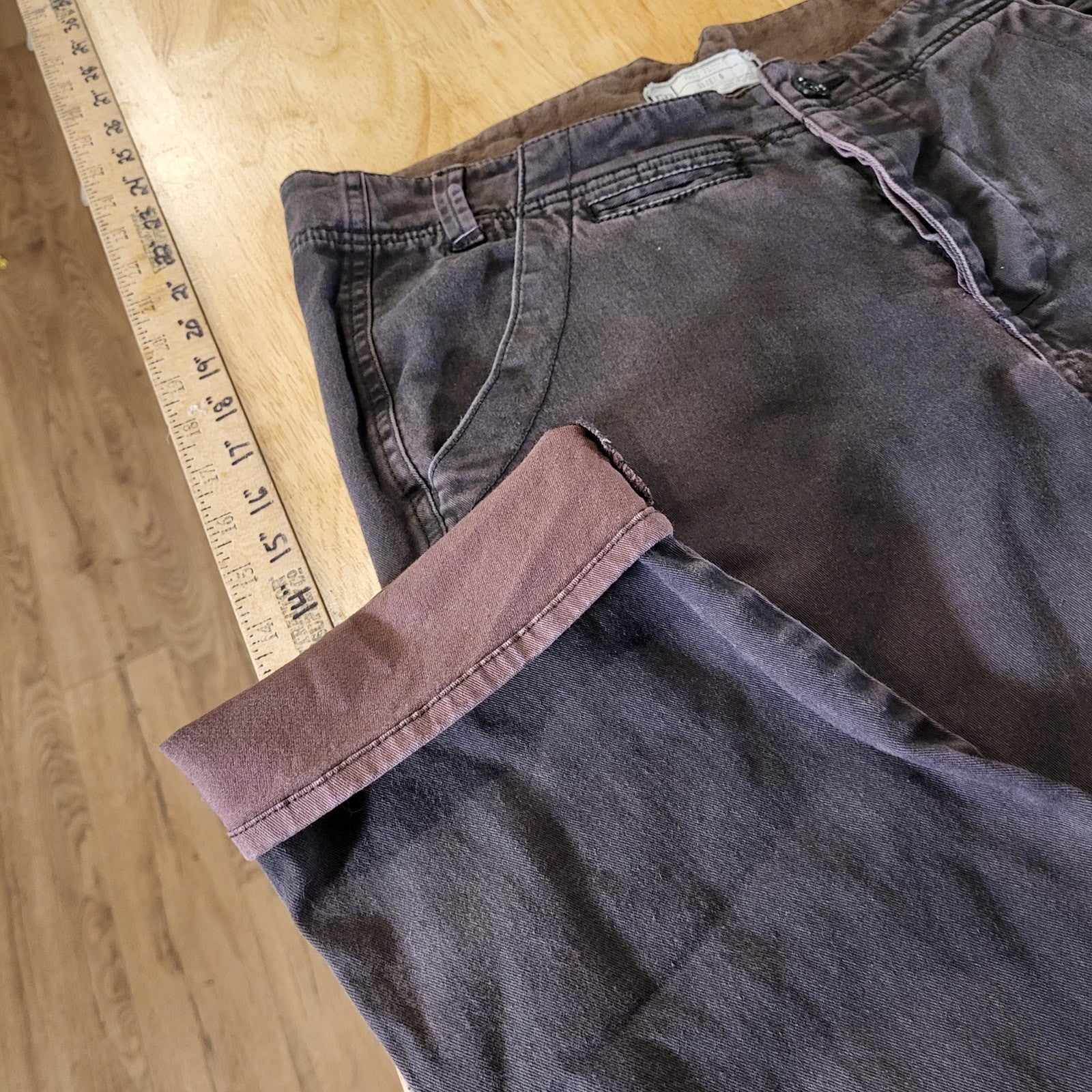 Free People Brown Tapered Slacks Pants Size 6 contrast cuff back waist detail