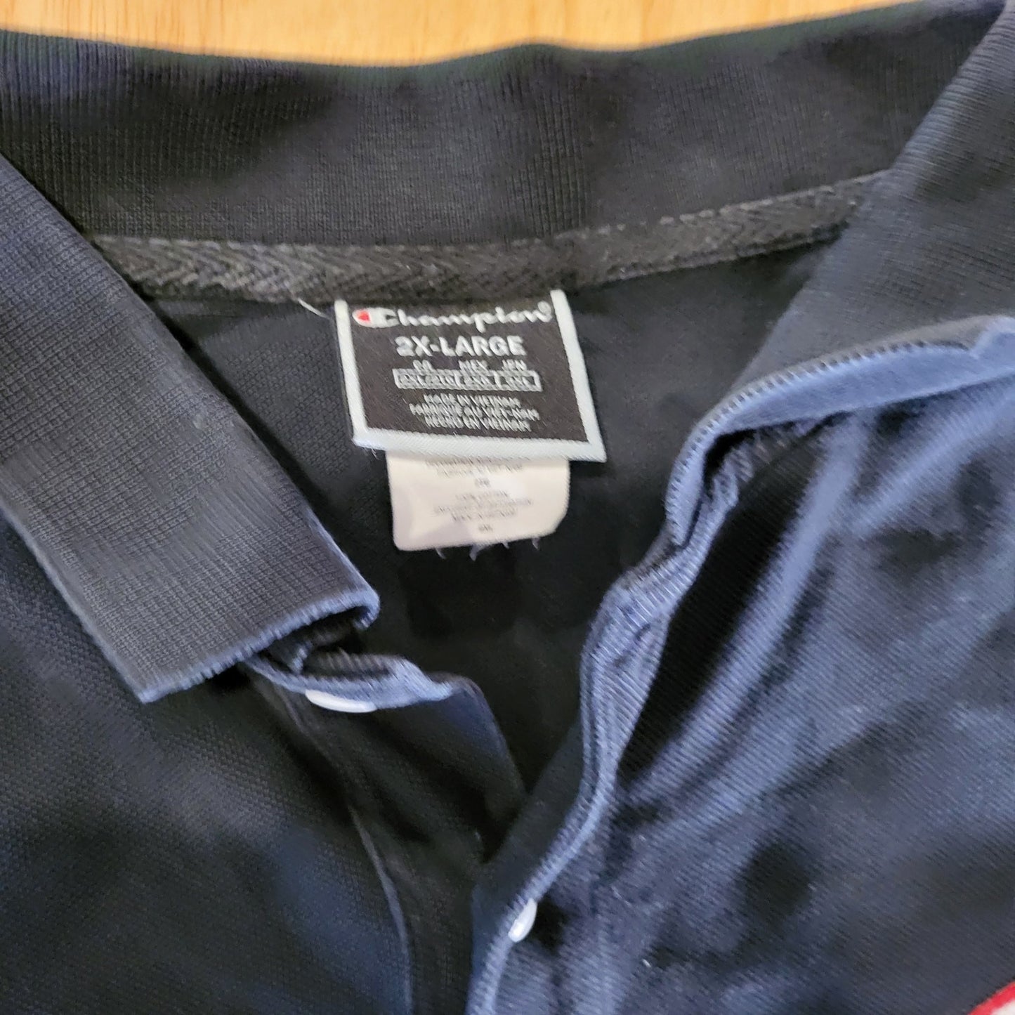 Champion NAVY blue Polo Large Chenille Logo Front & Back 2Xl 25" pit 2 pit 29" L
