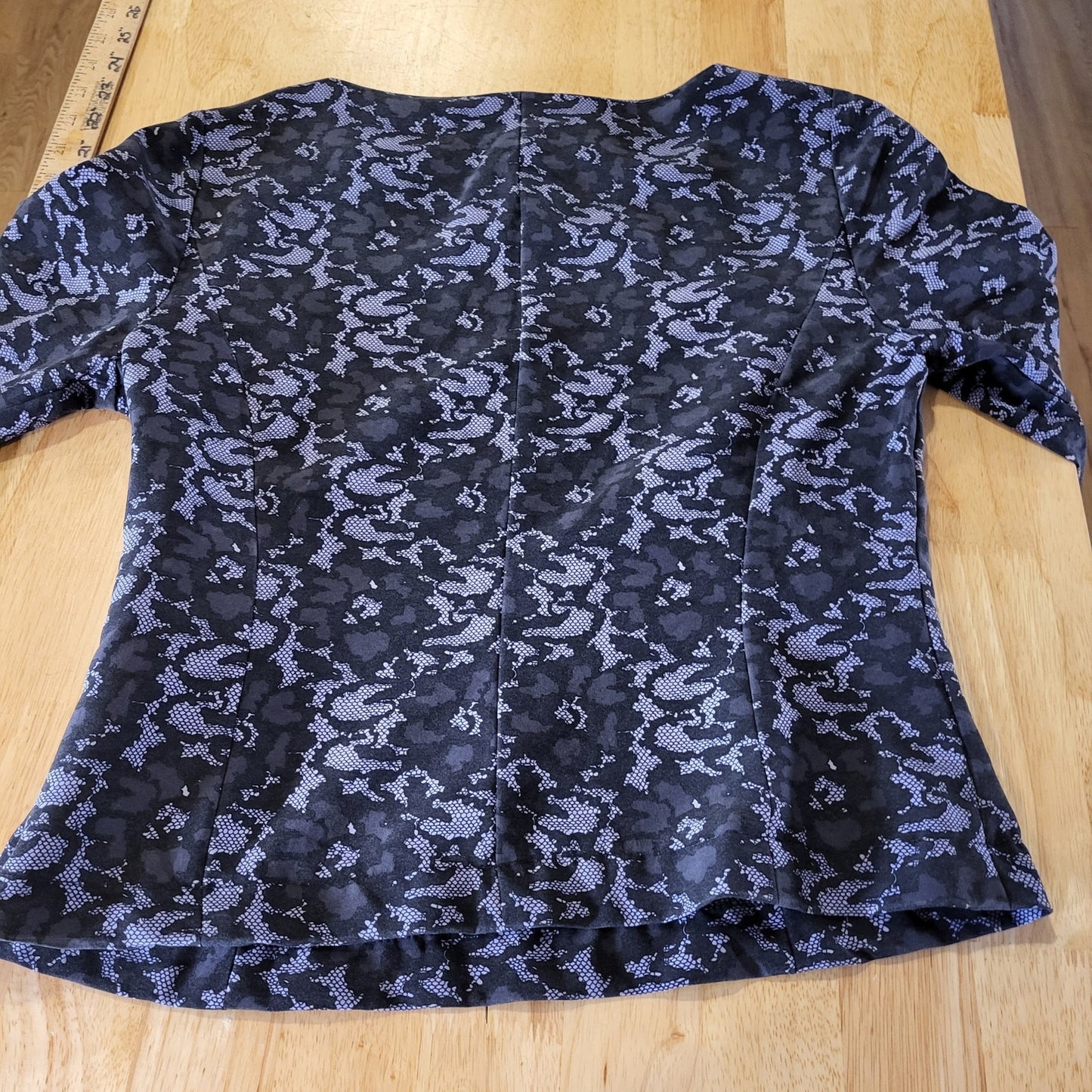 Doncaster purple and black lace print silks 3/4 length sleeve invisible zipper 