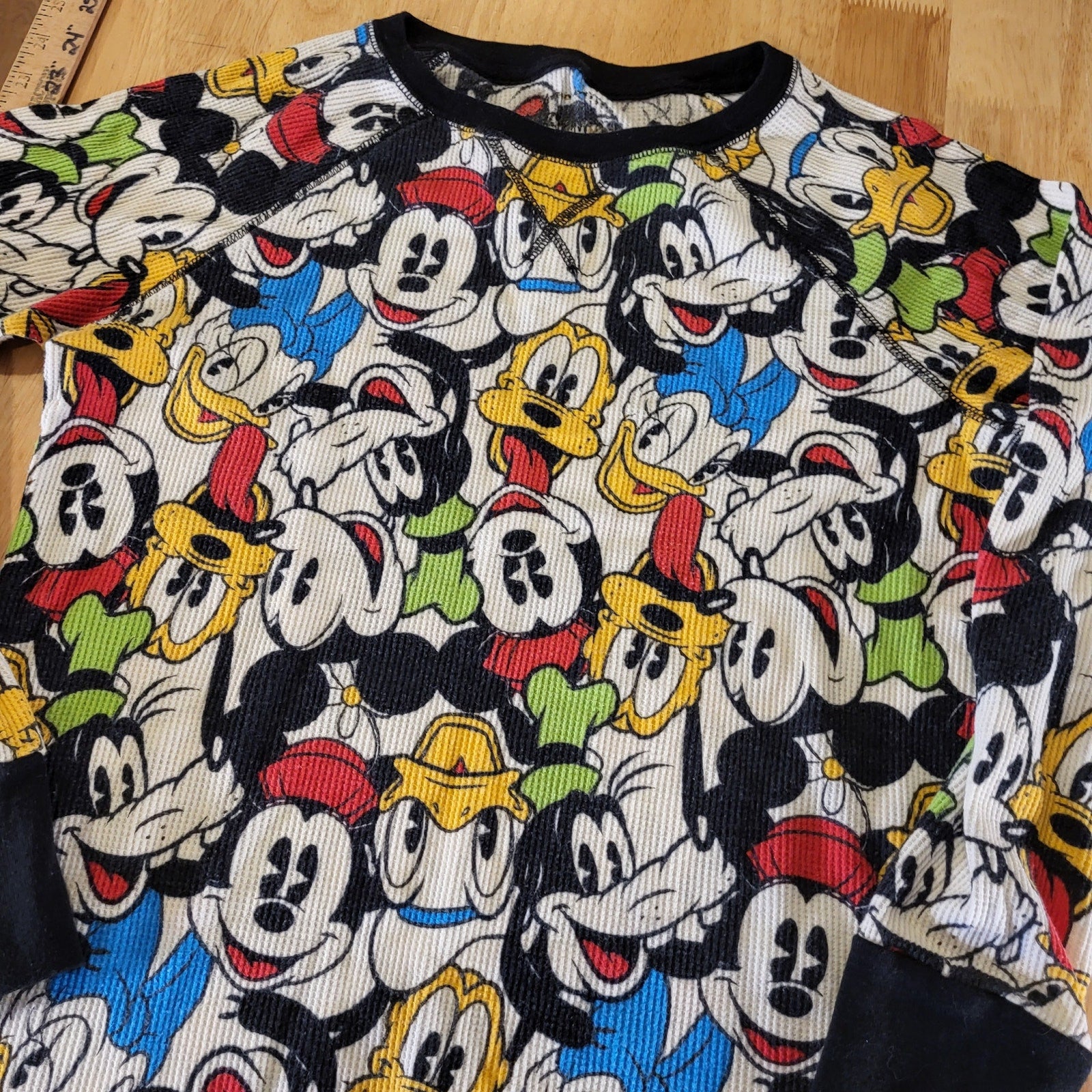  Disney Mickey Mouse Donald Duck Pluto waffle knit Long John's pajama top