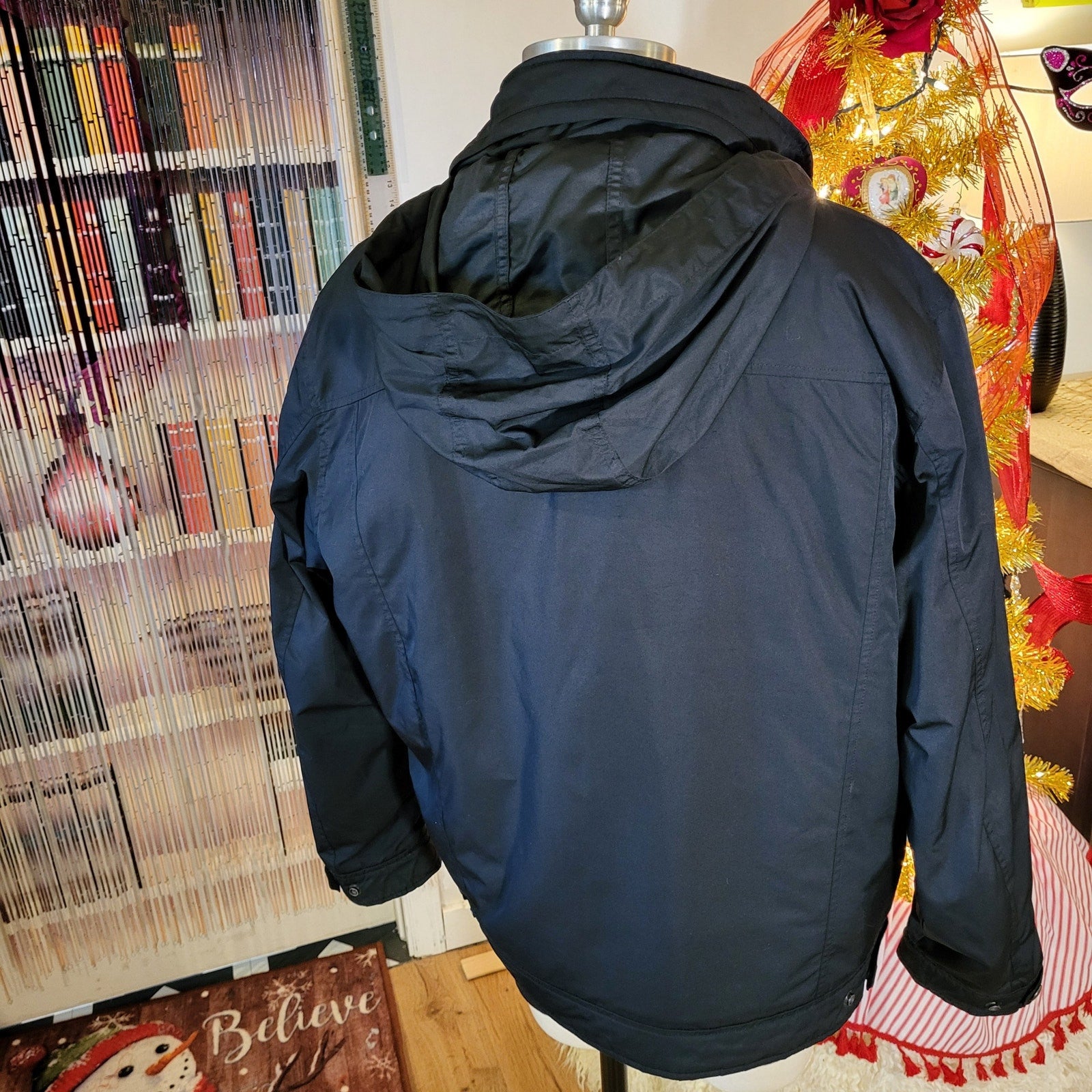 Ralph Lauren Black Nylon Fleece Lined Jacket Red Logo 27 inches pit to pits