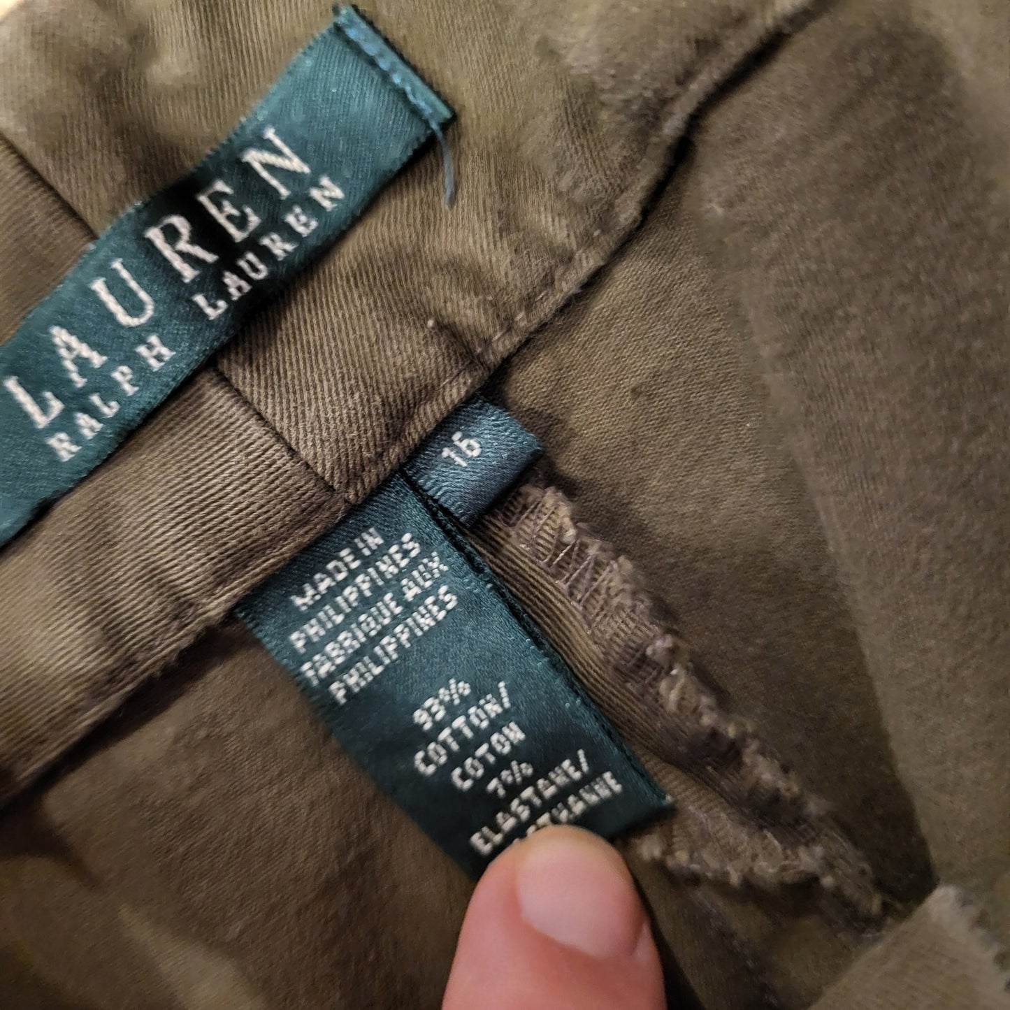  Lauren by Ralph Lauren forest green straight leg flat front sz 16 cotton blend