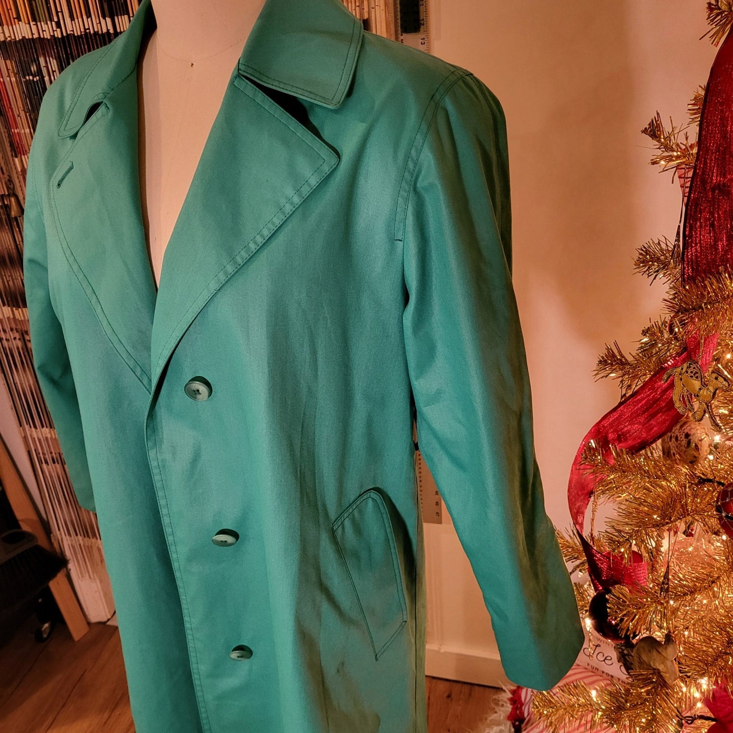 London Fog Vintage Green coat gingham lining petite 10 machine washable 