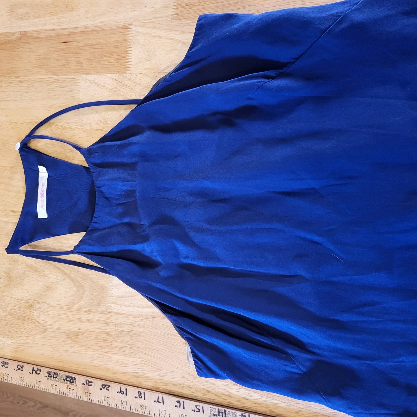 Alice & Trixie Blue Spaghetti Straped Maxi Dress Side Slit Racer Back 16" P2P