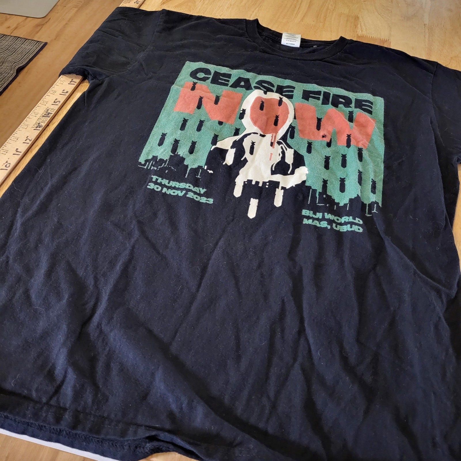 Cease Fire Now Black Screen Print T-shirt 20" Pit to Pit 26" Long 100% Cotton 