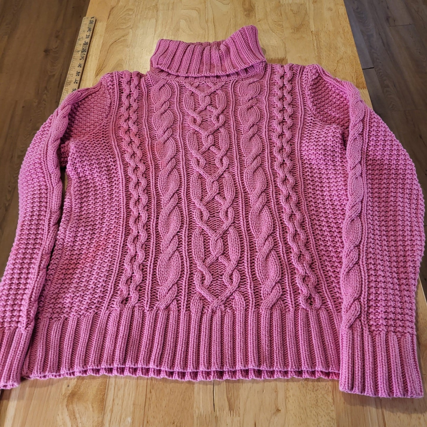 Lauren by Ralph Lauren pink turtleneck cable knit sweater cotton Large