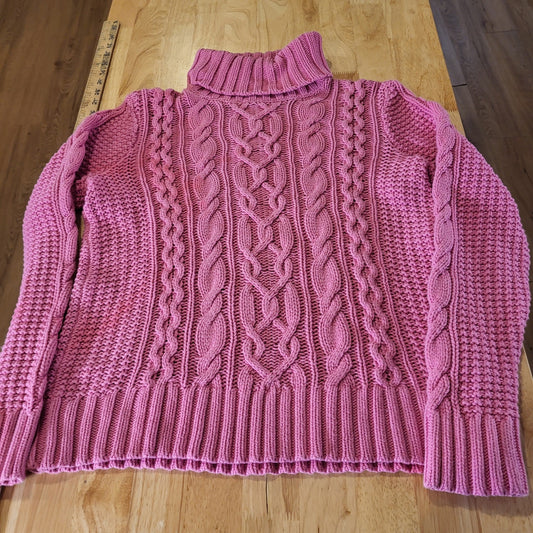 Lauren by Ralph Lauren pink turtleneck cable knit sweater cotton Large