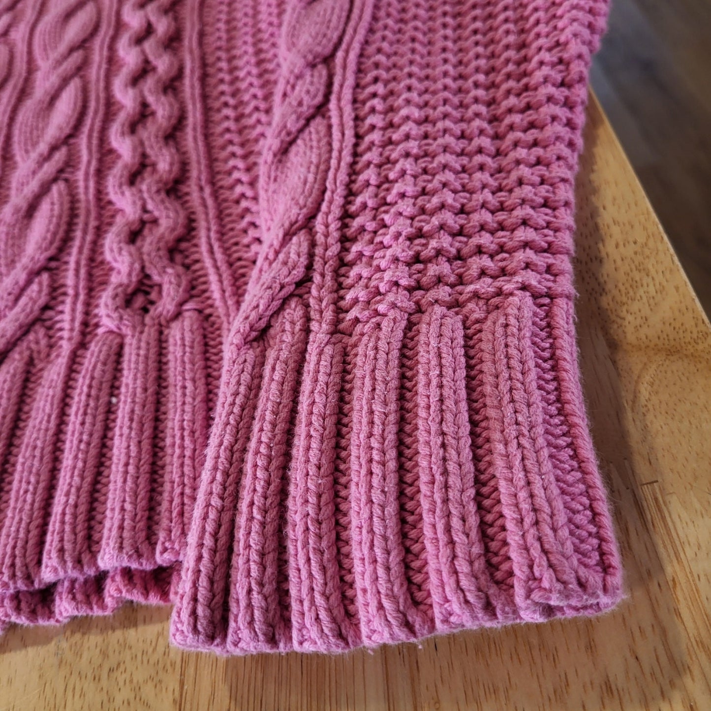 Lauren by Ralph Lauren pink turtleneck cable knit sweater cotton Large