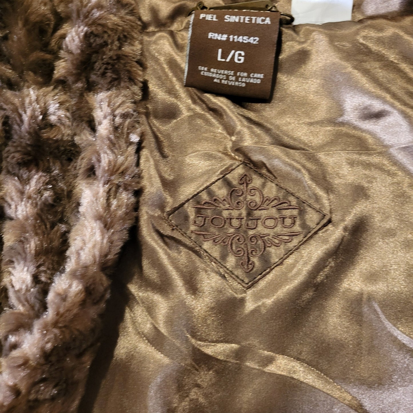 Joujou vintage Y2K mob wife Brown faux fur hooded vest large check pattern