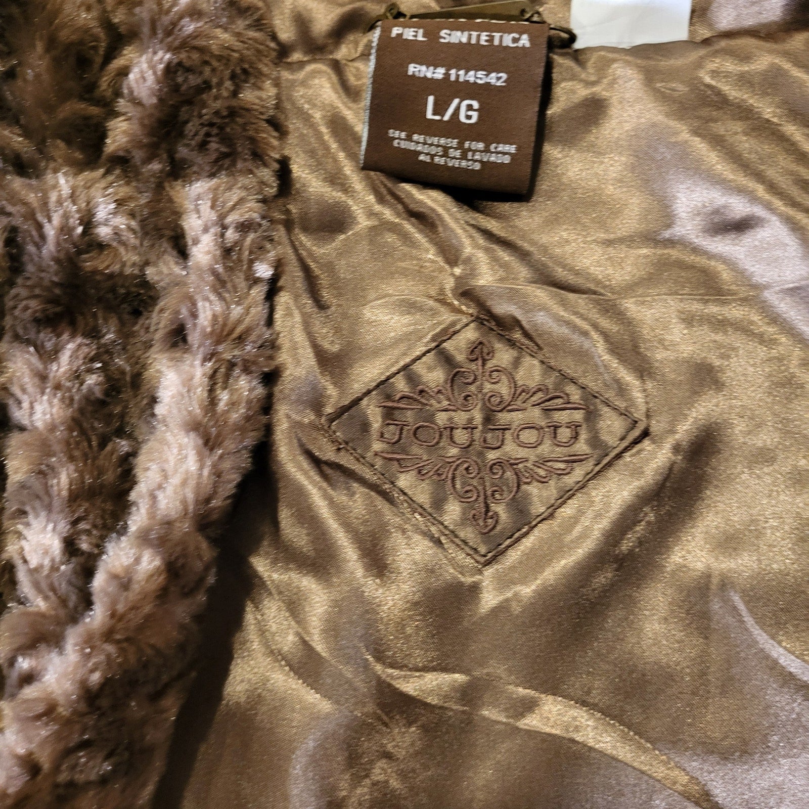 Joujou vintage Y2K mob wife Brown faux fur hooded vest large check pattern