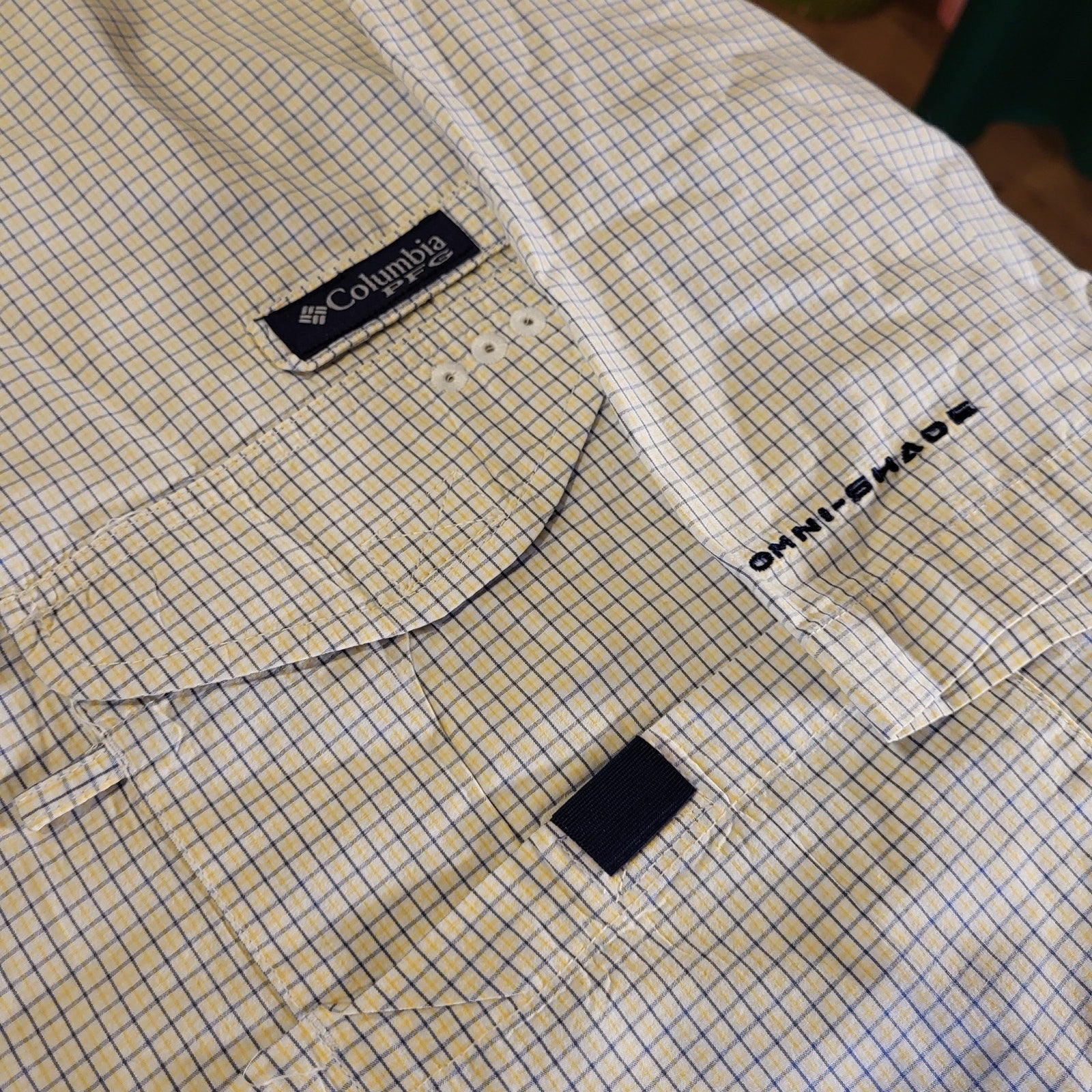 Colombia Super Bone Head XL White W/ Blue Yellow Check Short Sleeve Collared 