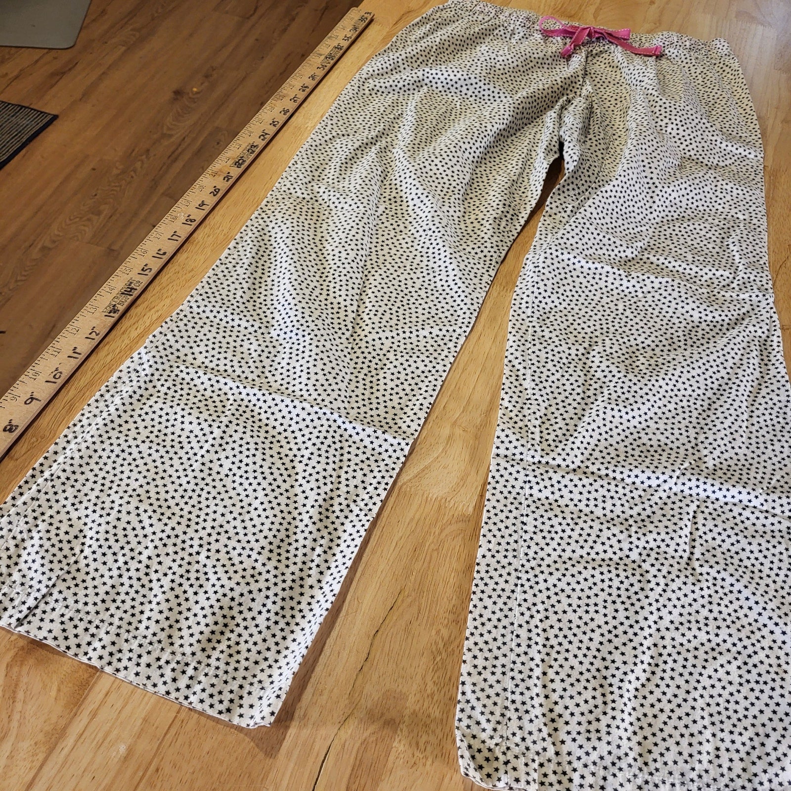 Old Navy White Cotton Elastic Waist Pink Drawstring Star Pants Small petite 