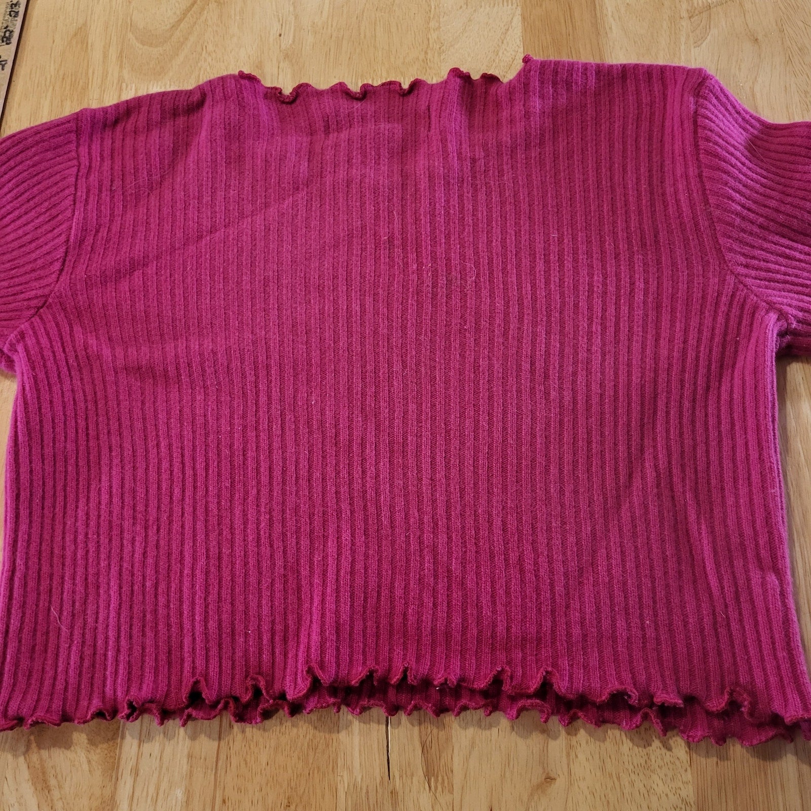 Andrea Jovine Wool Angora Blend Pink Cropped Long Sleeve Ribbed Sweater 18" p2p 