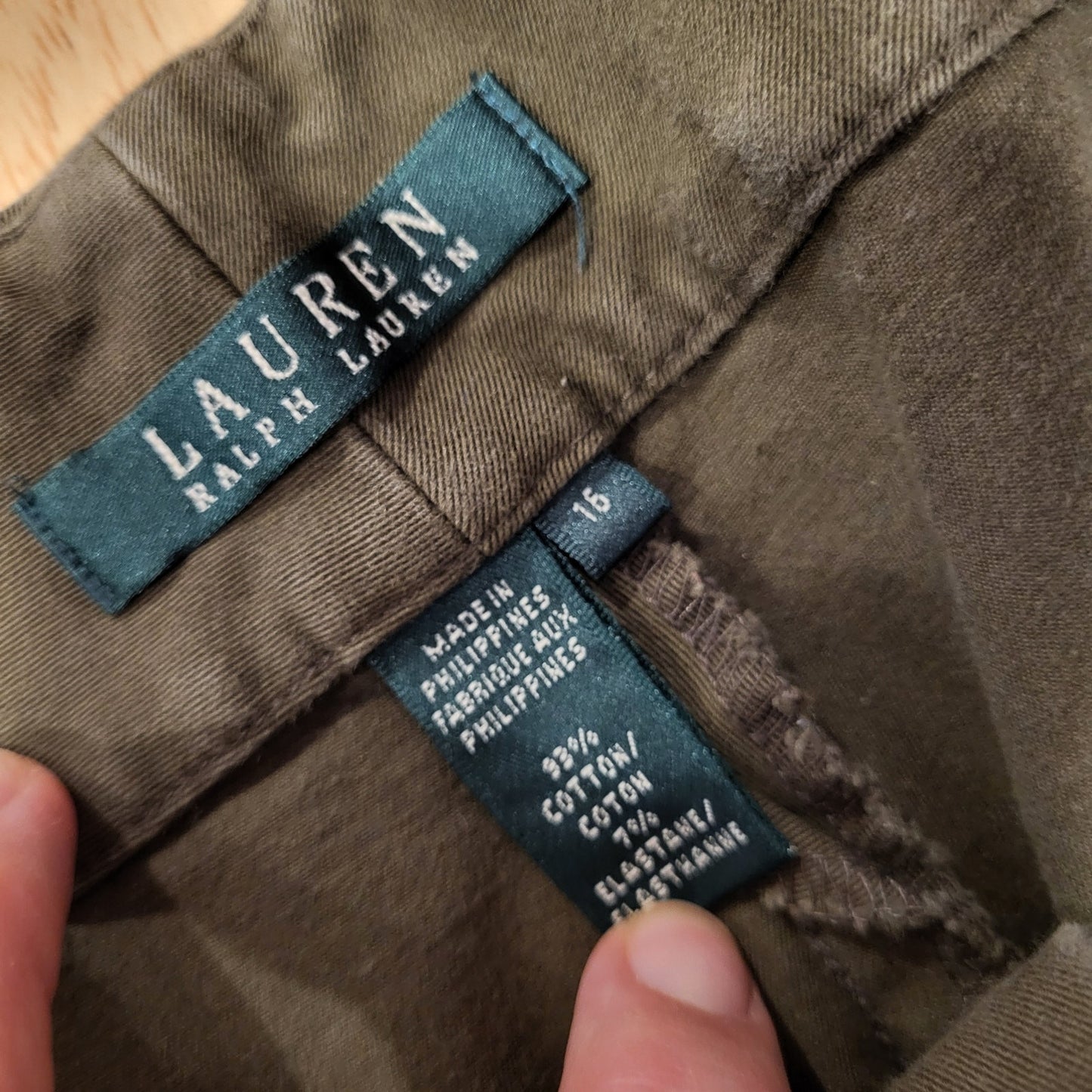  Lauren by Ralph Lauren forest green straight leg flat front sz 16 cotton blend