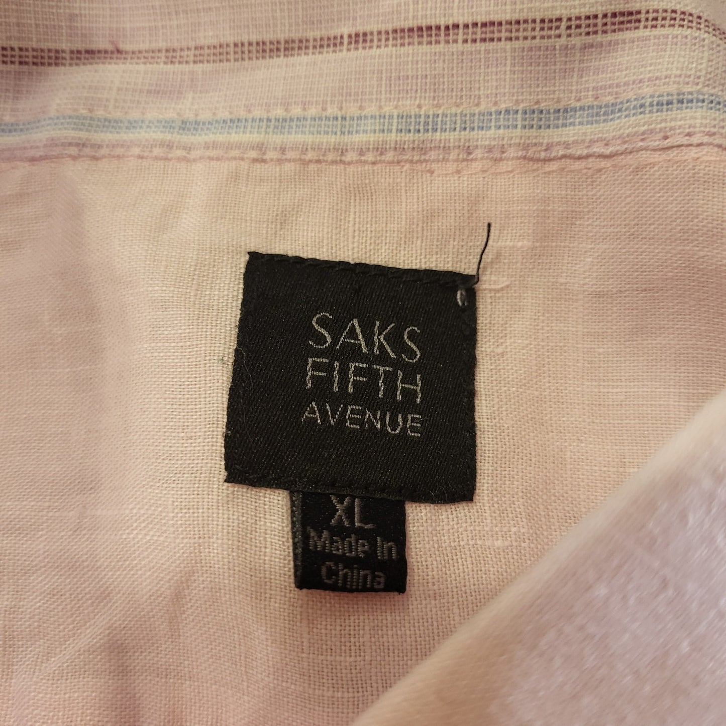 Saks Fifth Avenue Pastel Pink 100% Linen Collar Button Down (see small hole) XL