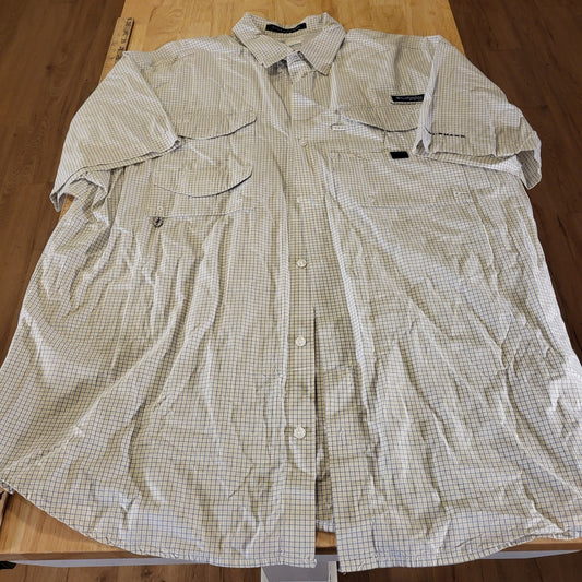 Colombia Super Bone Head XL White W/ Blue Yellow Check Short Sleeve Collared 