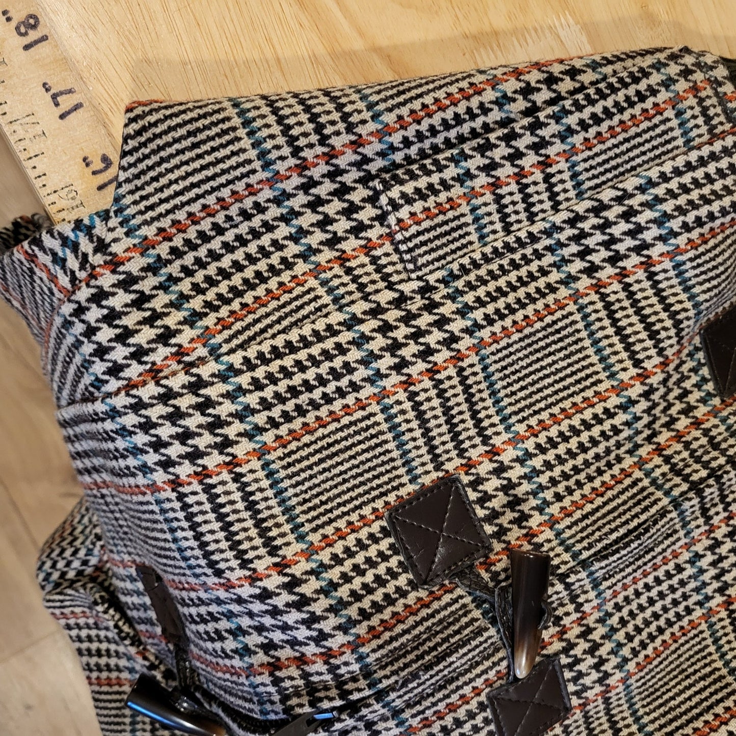 Vintage Benetton houndstooth vest brown trim cap sleeve wool blend small