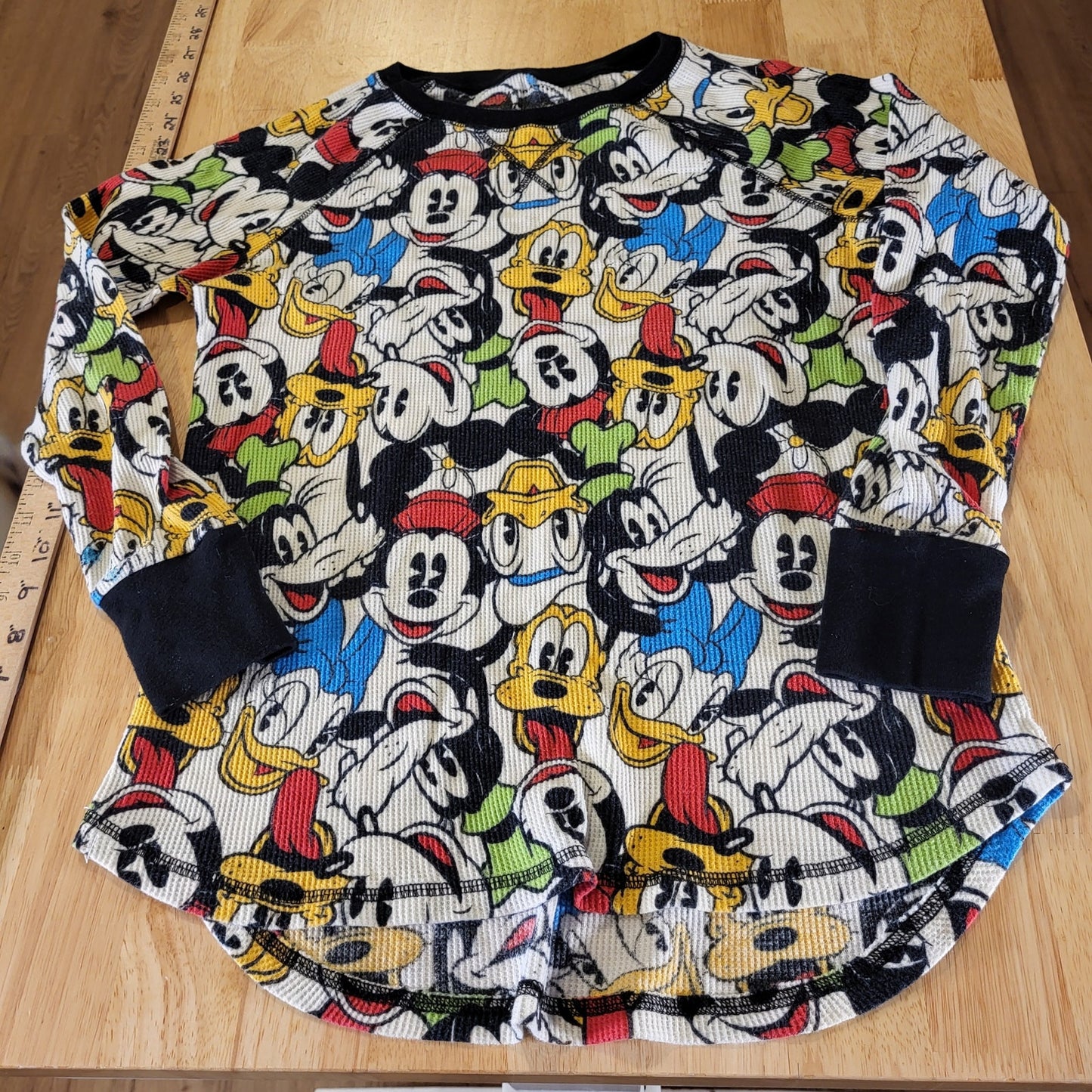  Disney Mickey Mouse Donald Duck Pluto waffle knit Long John's pajama top