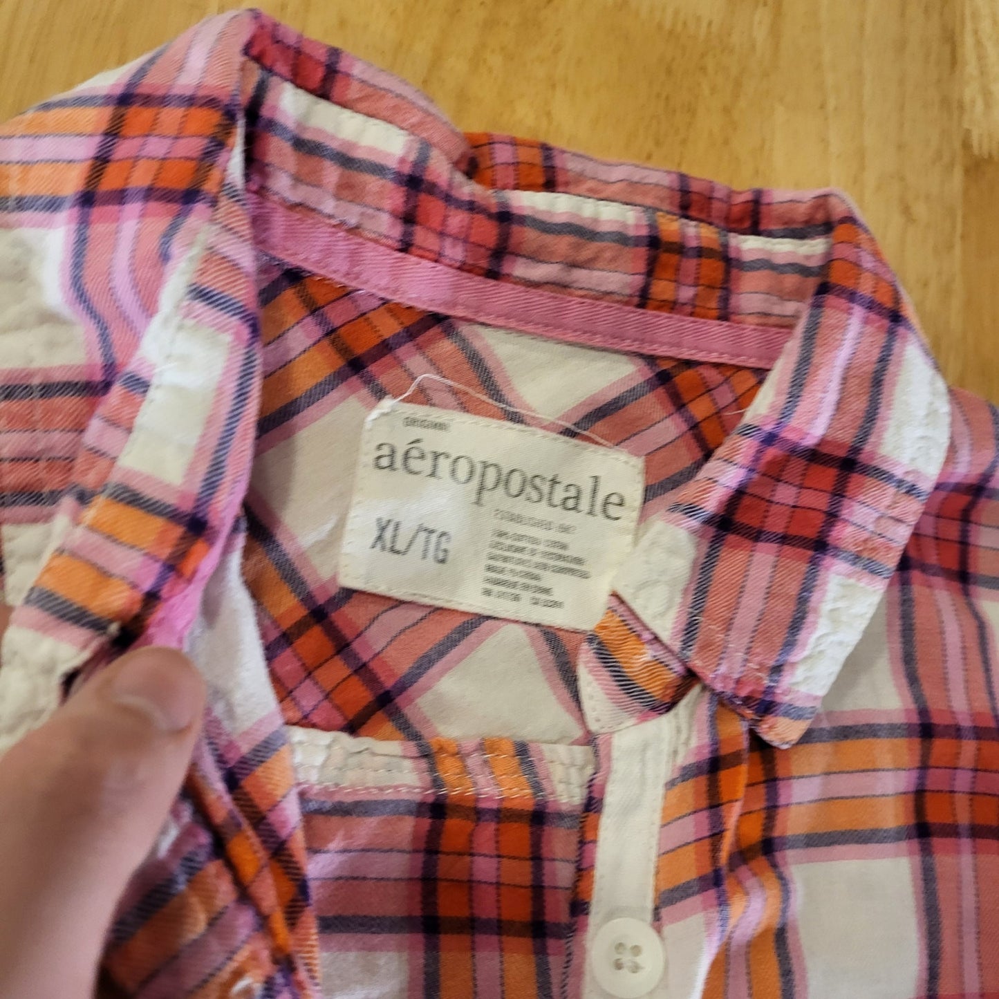 Aeropostale Pink Plaid Flannel Button Down Collared Shirt XL 20" P2P 