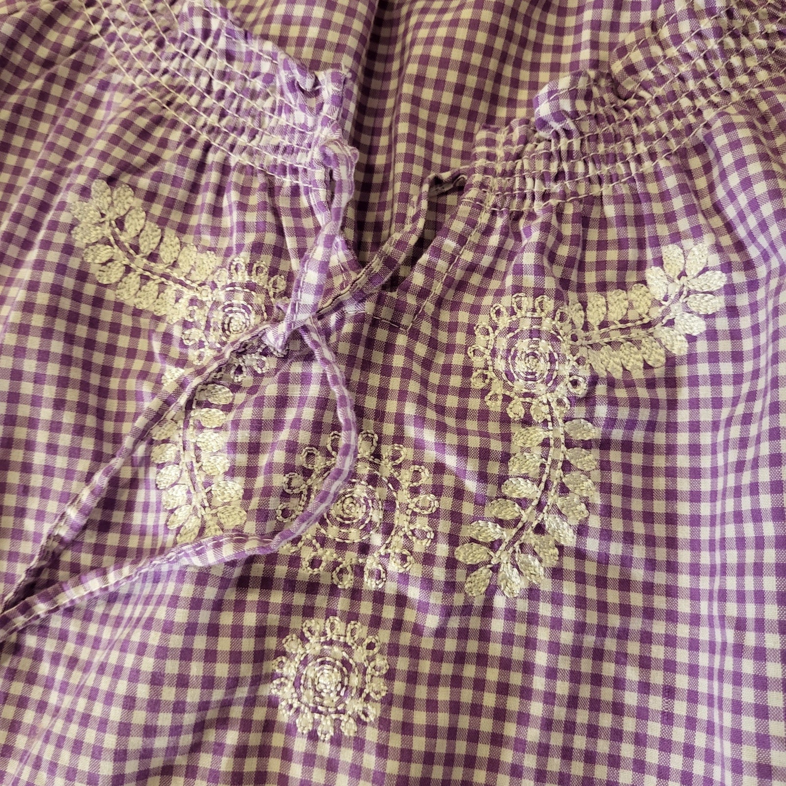 NWT Bit & Bridle Purple Gingham Milk Maid Top Cotton Puff Sleeve Embroidered 20"