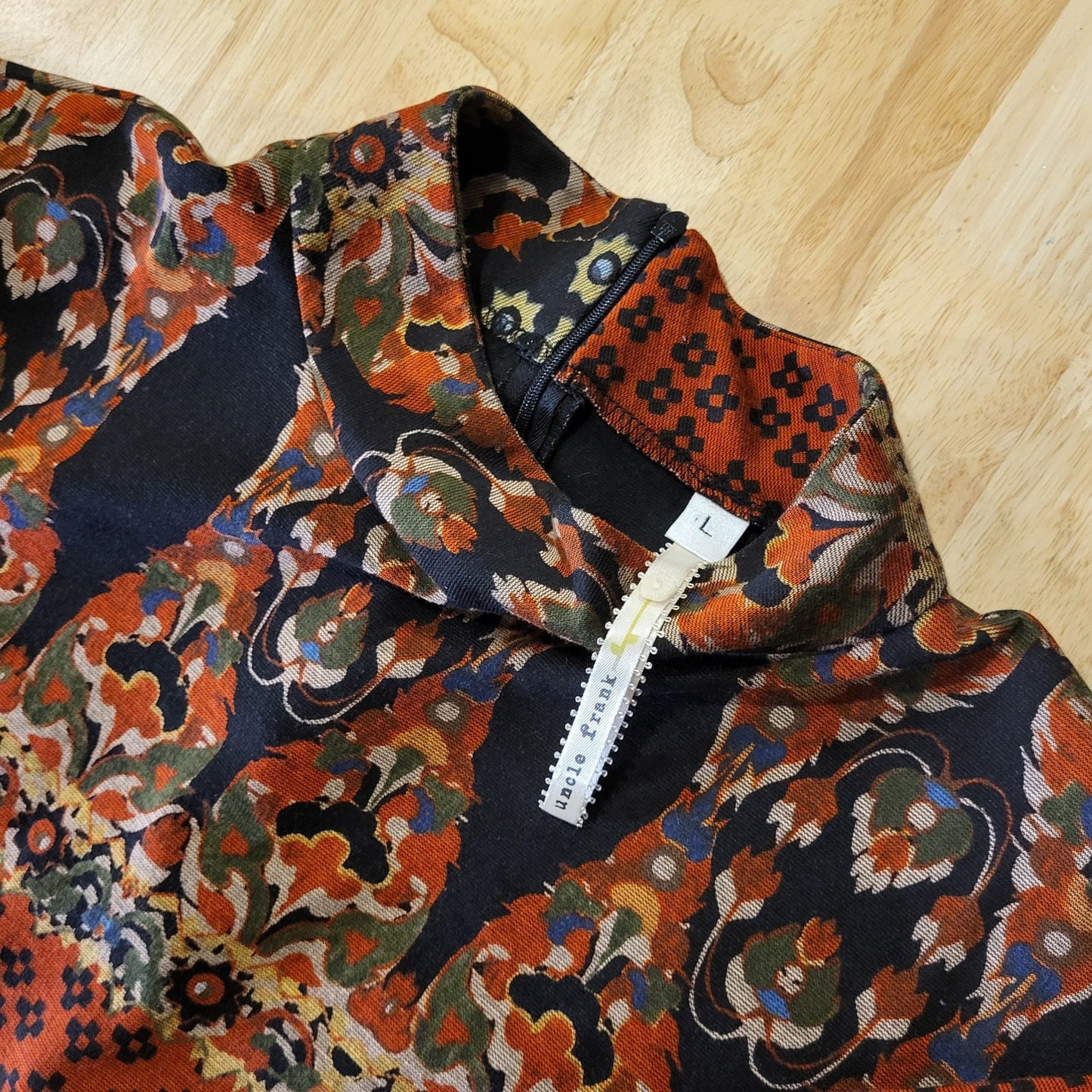 Uncle Frank Paisley Warm Ton Knee Length Knit Dress Puff Sleeve Mock Neck Large