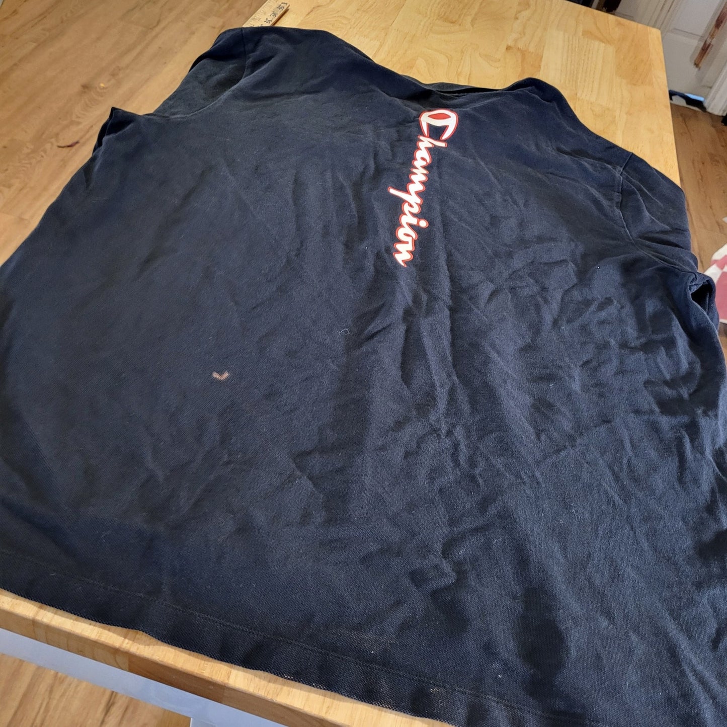 Champion NAVY blue Polo Large Chenille Logo Front & Back 2Xl 25" pit 2 pit 29" L