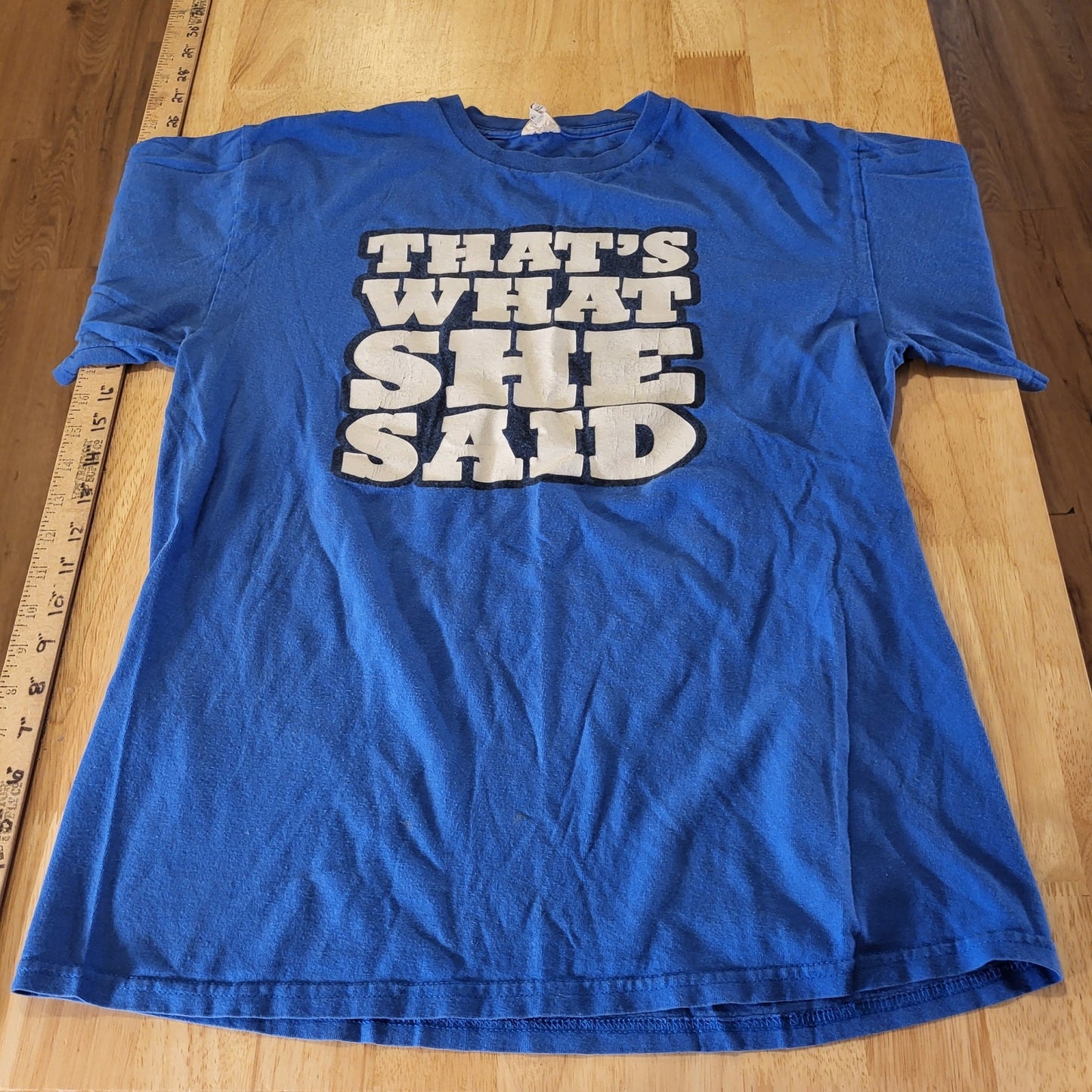 "That's What She Said" Blue Cotton T-shirt Short Sleeve Knit Jersey 90's Y2K