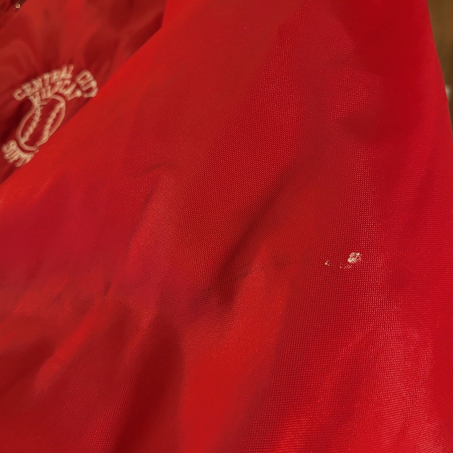 Vintage red Central City Wildcats softball coach jacket white detail 28" p2p