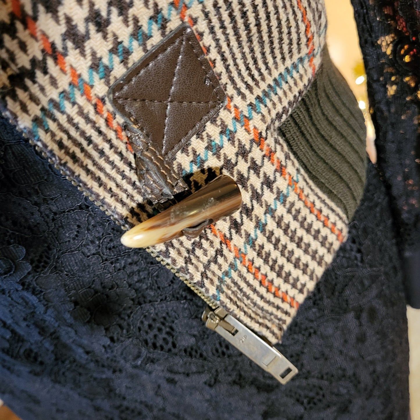 Vintage Benetton houndstooth vest brown trim cap sleeve wool blend small