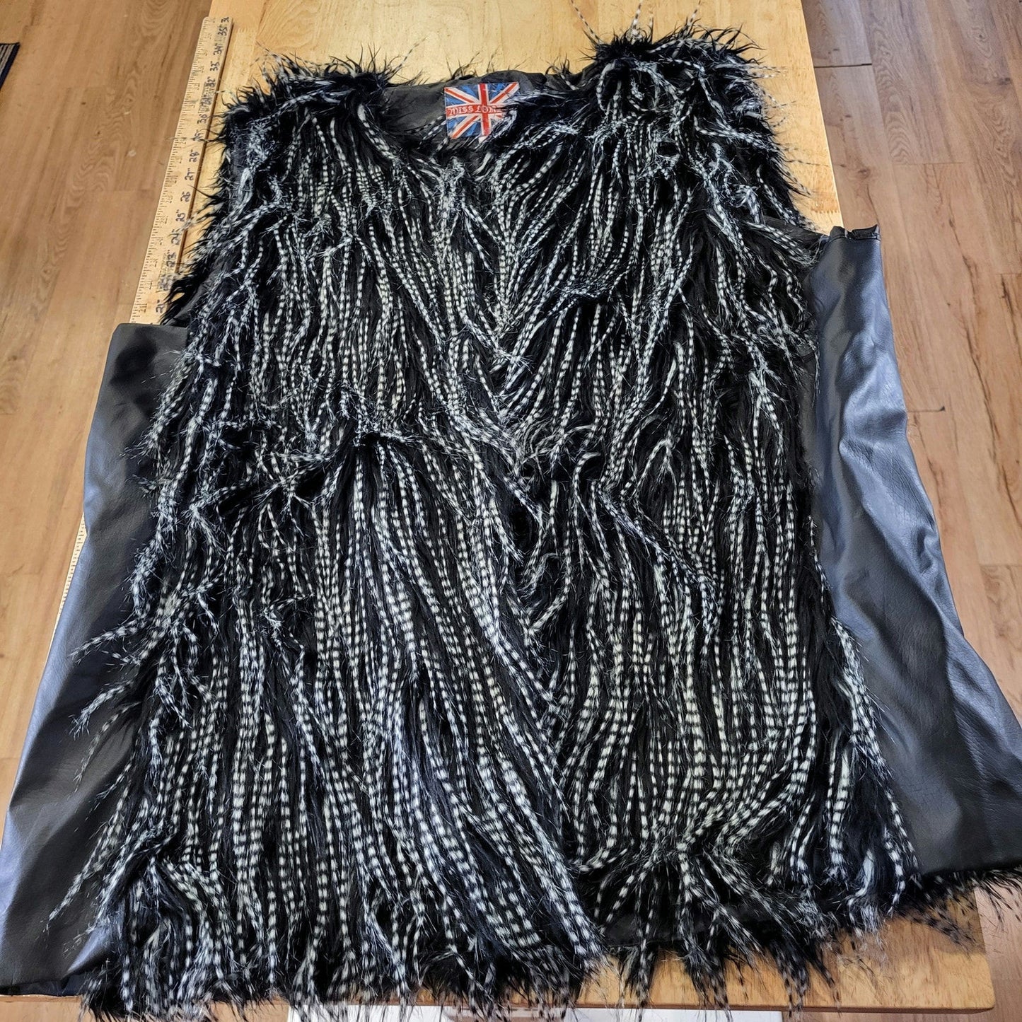 Miss London Black & White Faux Fur Mid-length Vest 3X Faux Leather Side Panels