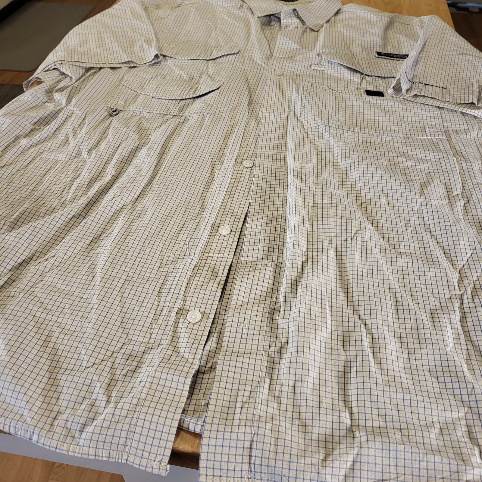 Colombia Super Bone Head XL White W/ Blue Yellow Check Short Sleeve Collared 