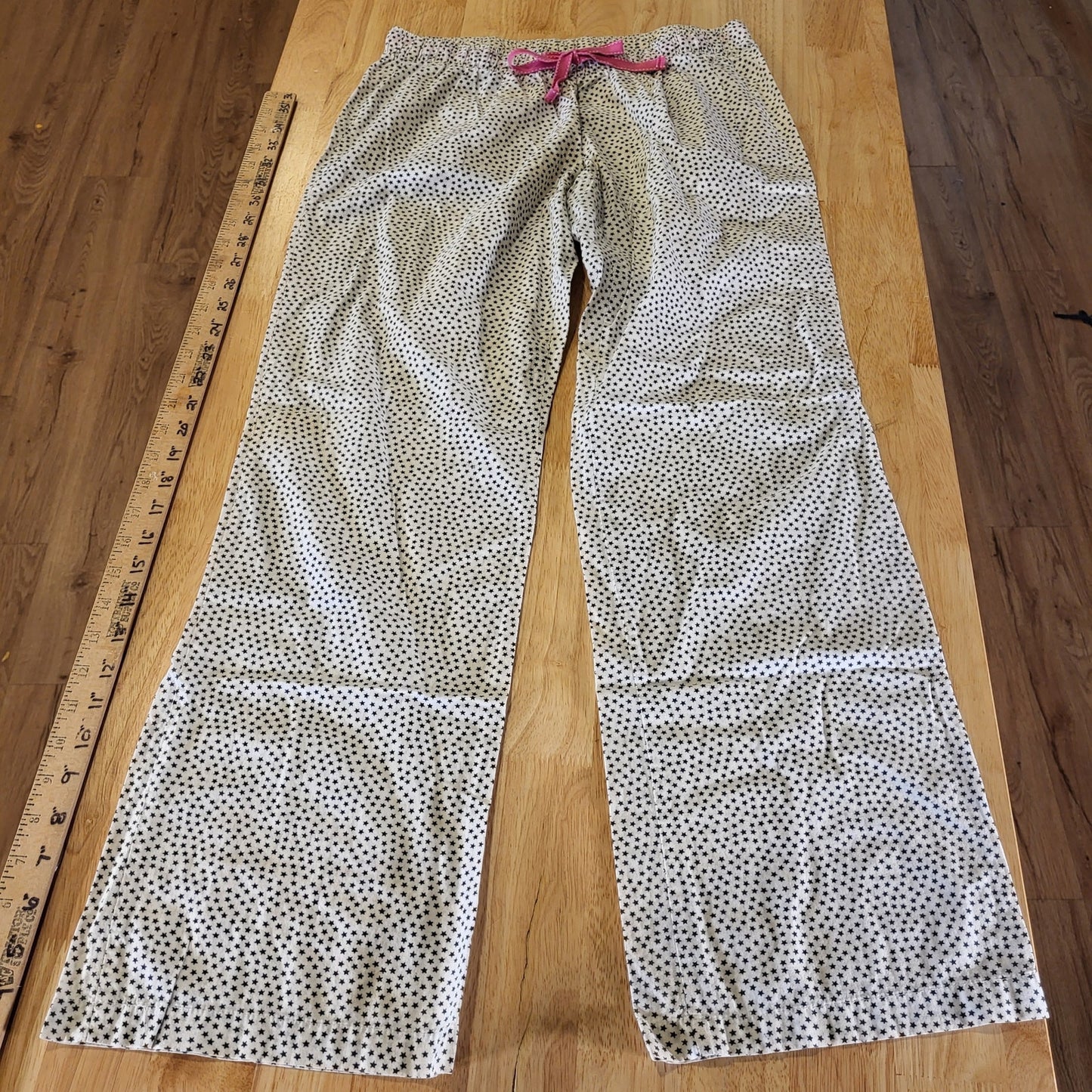 Old Navy White Cotton Elastic Waist Pink Drawstring Star Pants Small petite 