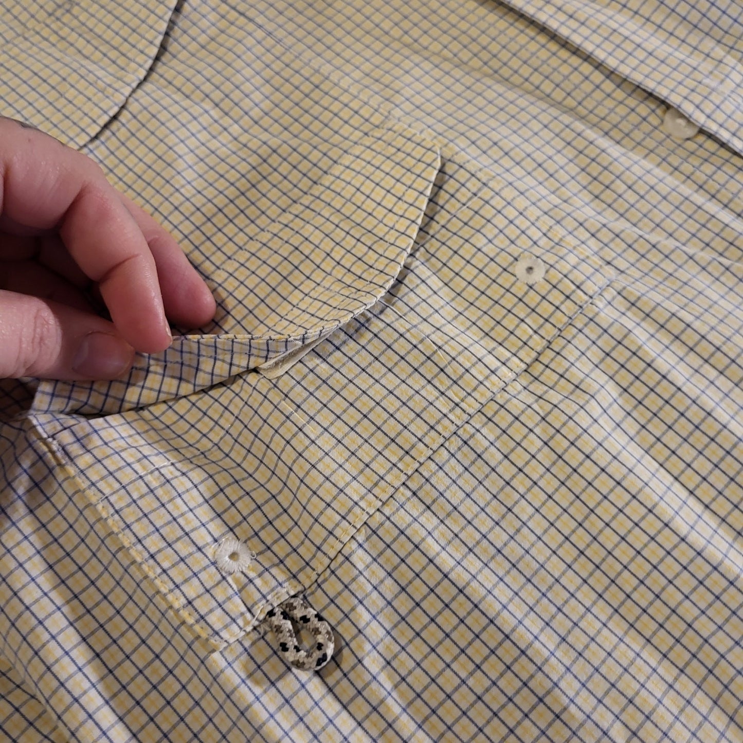 Colombia Super Bone Head XL White W/ Blue Yellow Check Short Sleeve Collared 