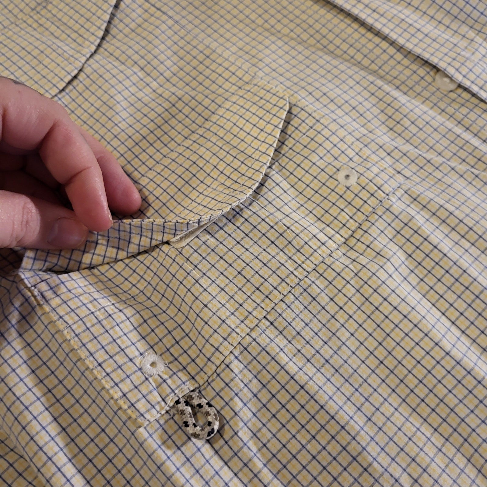 Colombia Super Bone Head XL White W/ Blue Yellow Check Short Sleeve Collared 