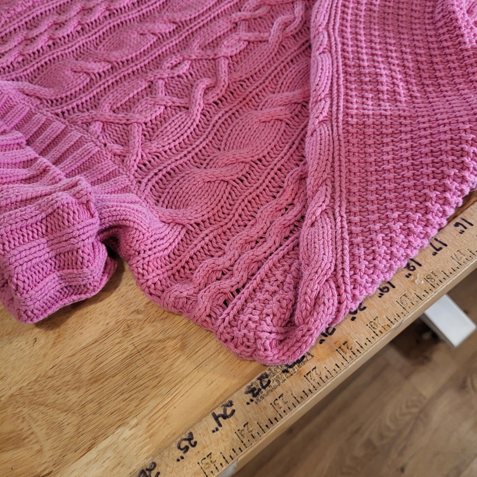 Lauren by Ralph Lauren pink turtleneck cable knit sweater cotton Large