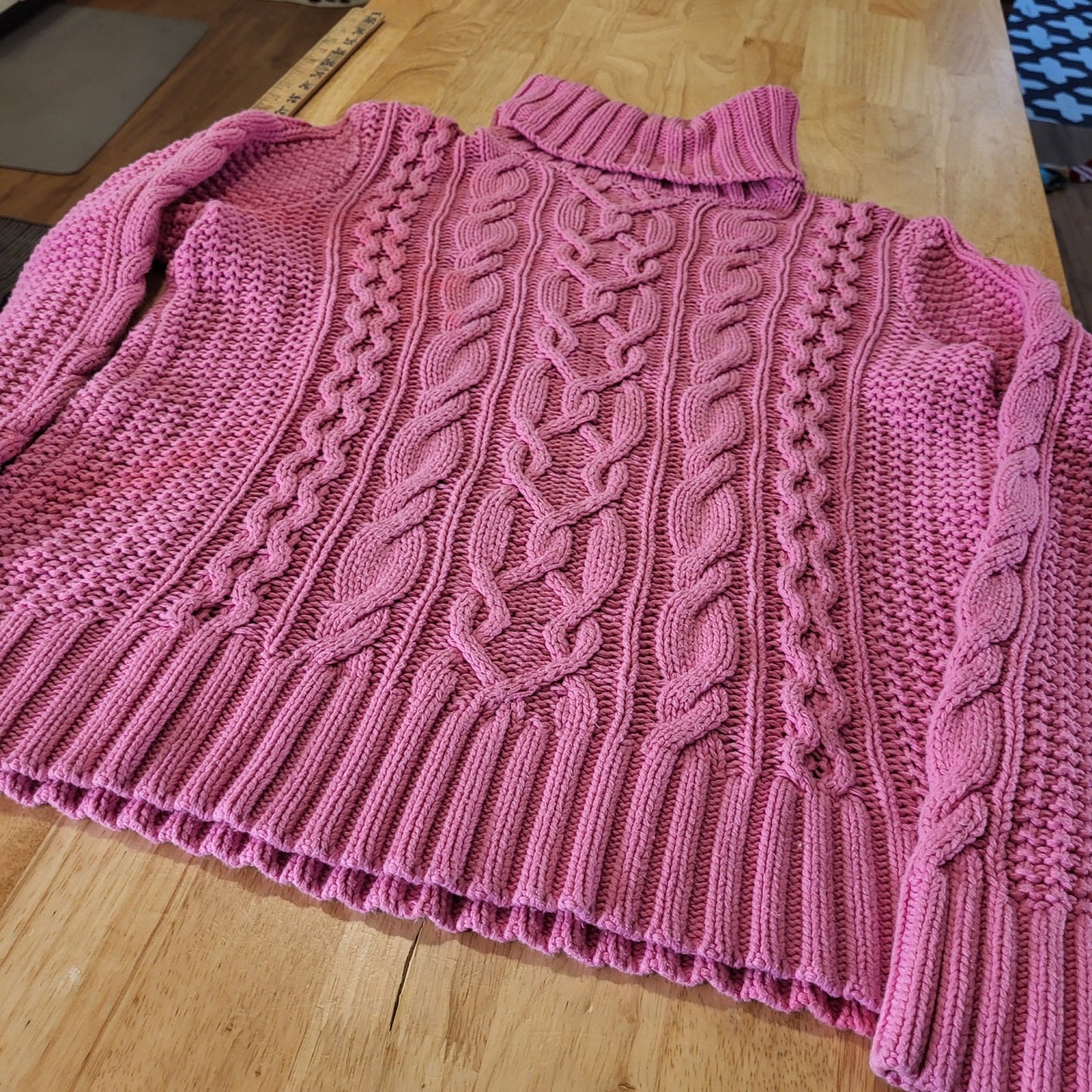 Lauren by Ralph Lauren pink turtleneck cable knit sweater cotton Large