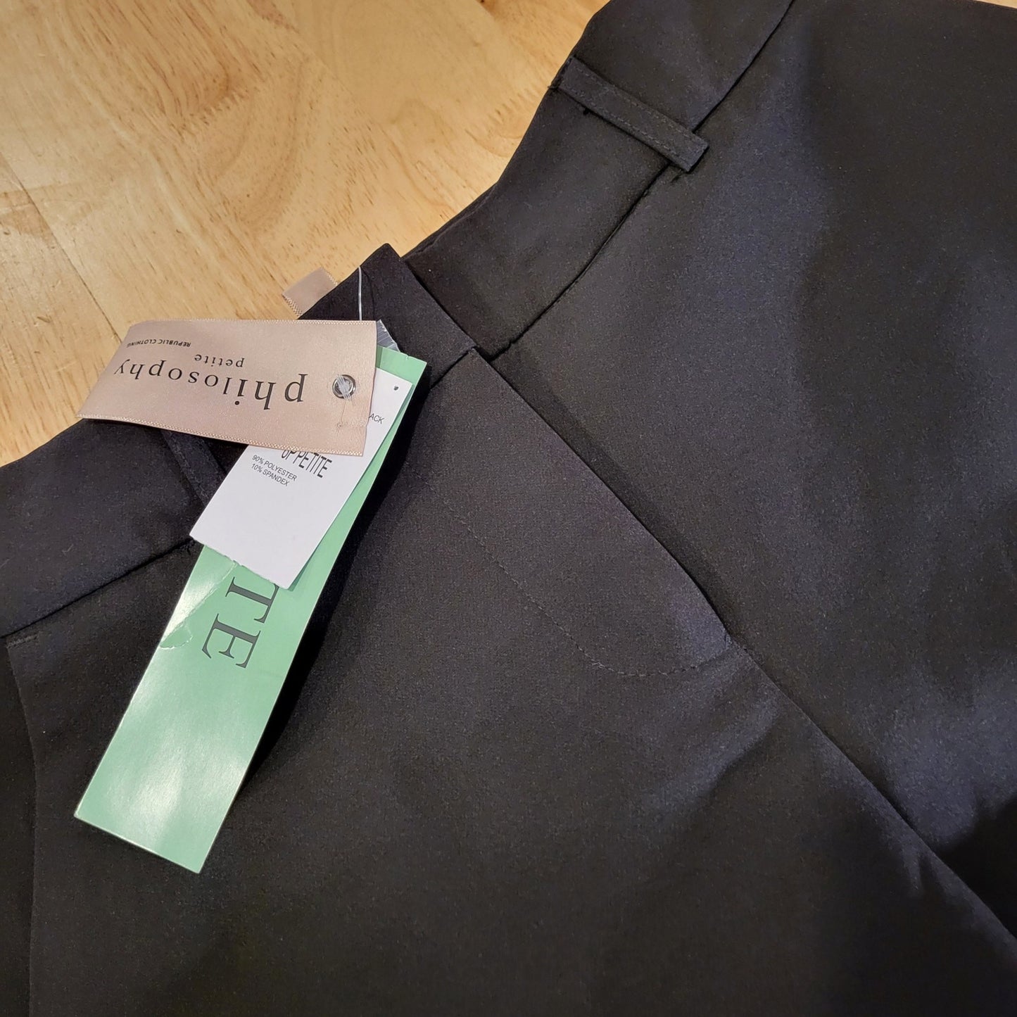 NWT Philosophy petite 8p black flat front Wide Leg  27" Rise