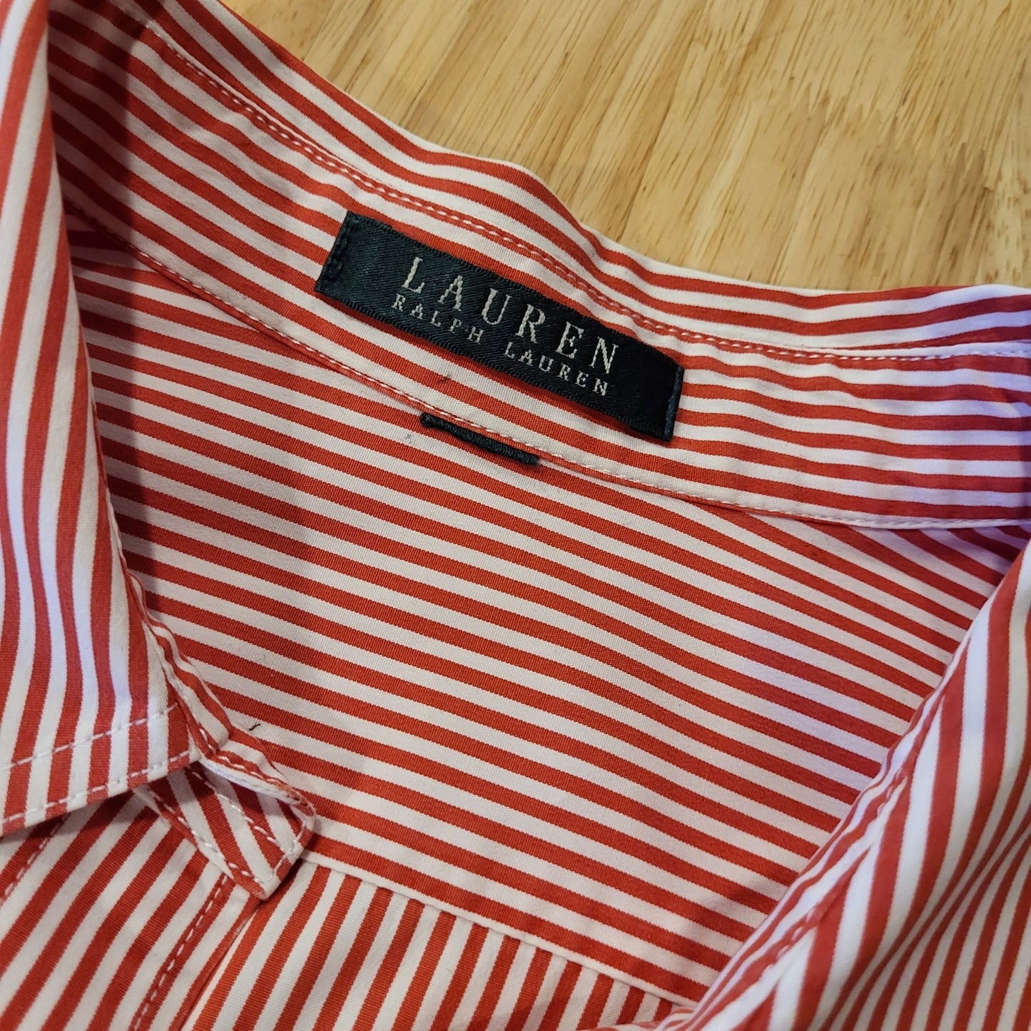 Lauren by Ralph Lauren red & white striped button down collared long sleeve 24"